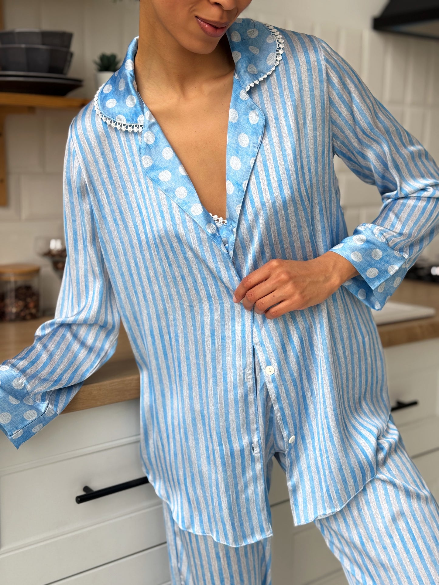 Blue Striped Pajama Set