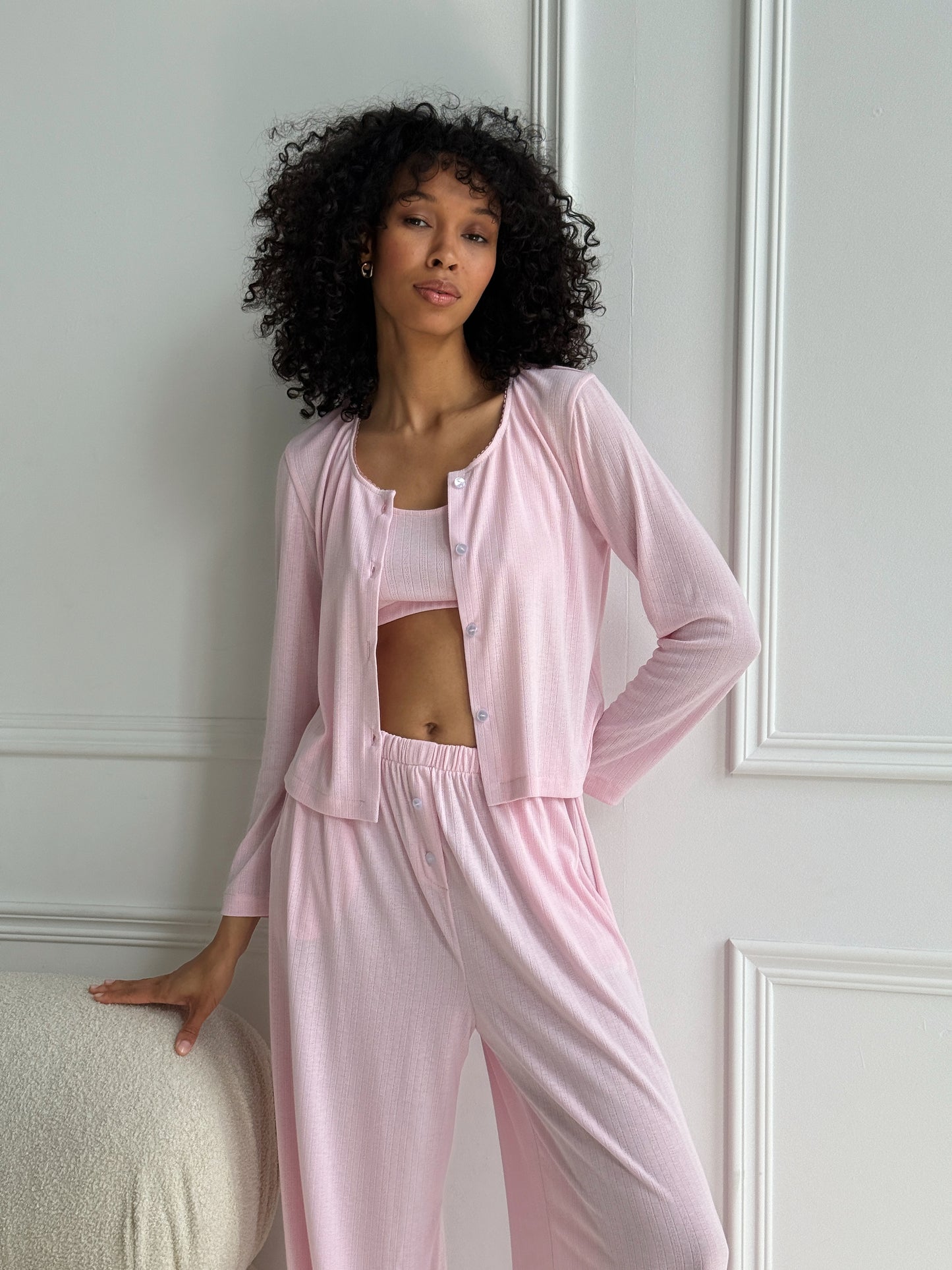 Pink Ribbed Knit Lounge Set