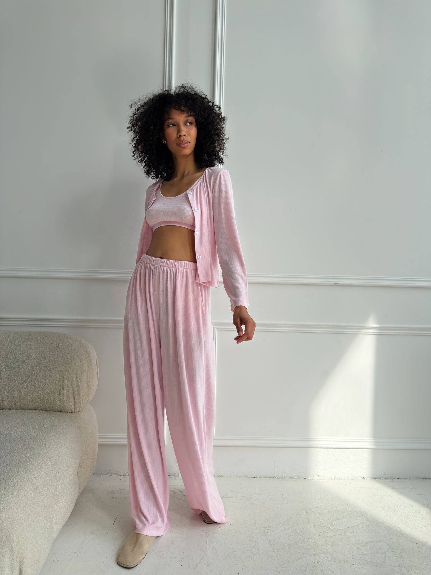 Pink Ribbed Knit Lounge Set