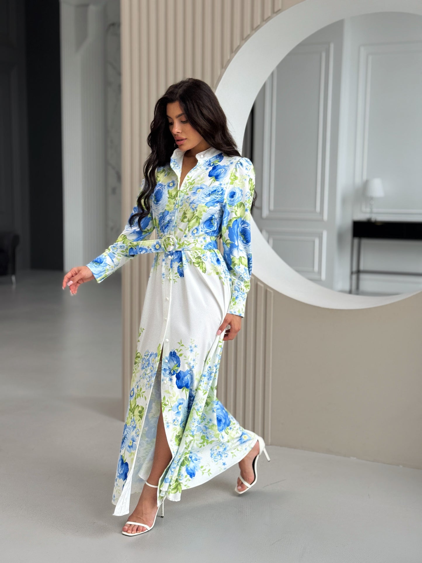 White Blue Floral Dress
