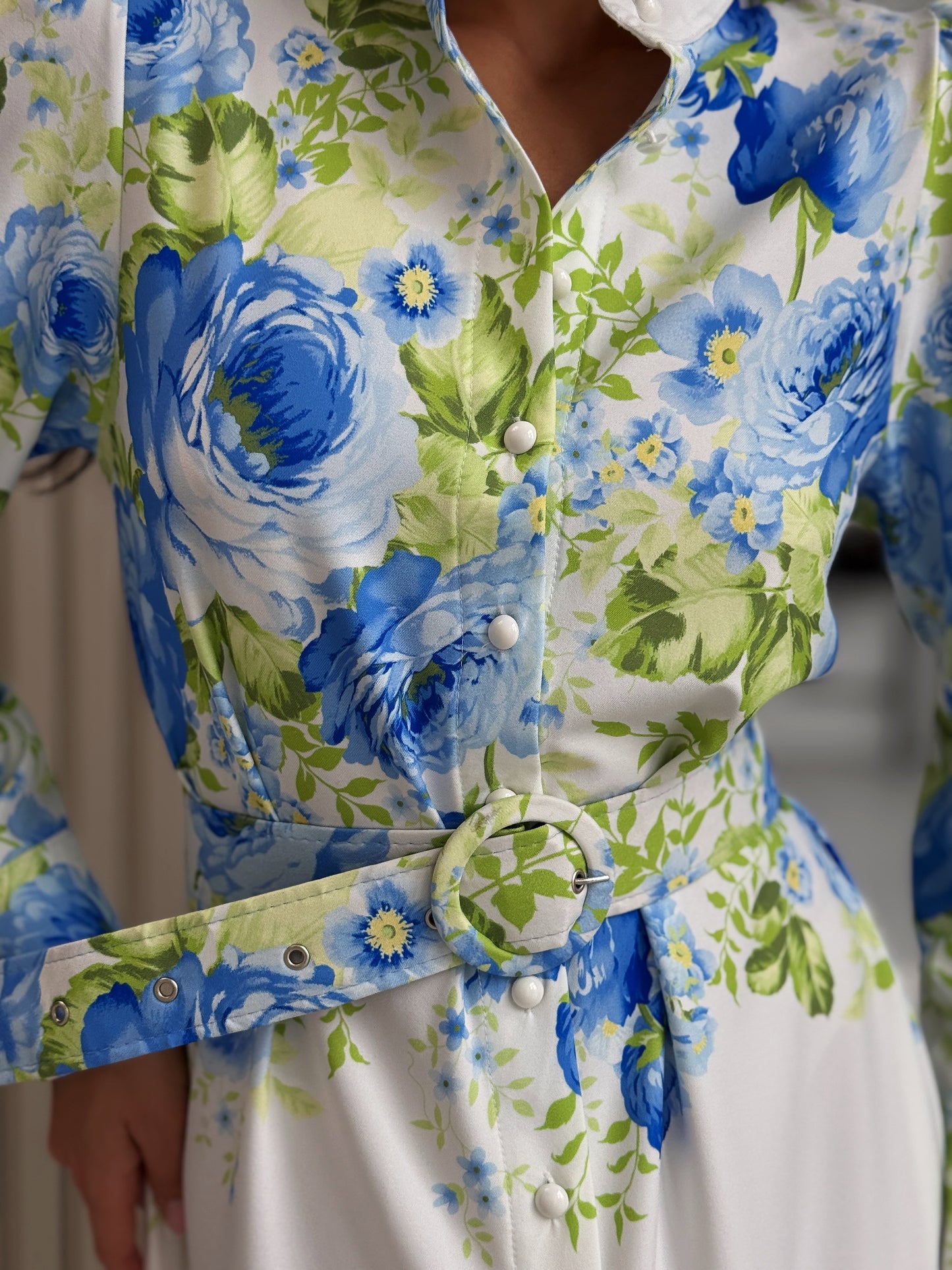 White Blue Floral Dress