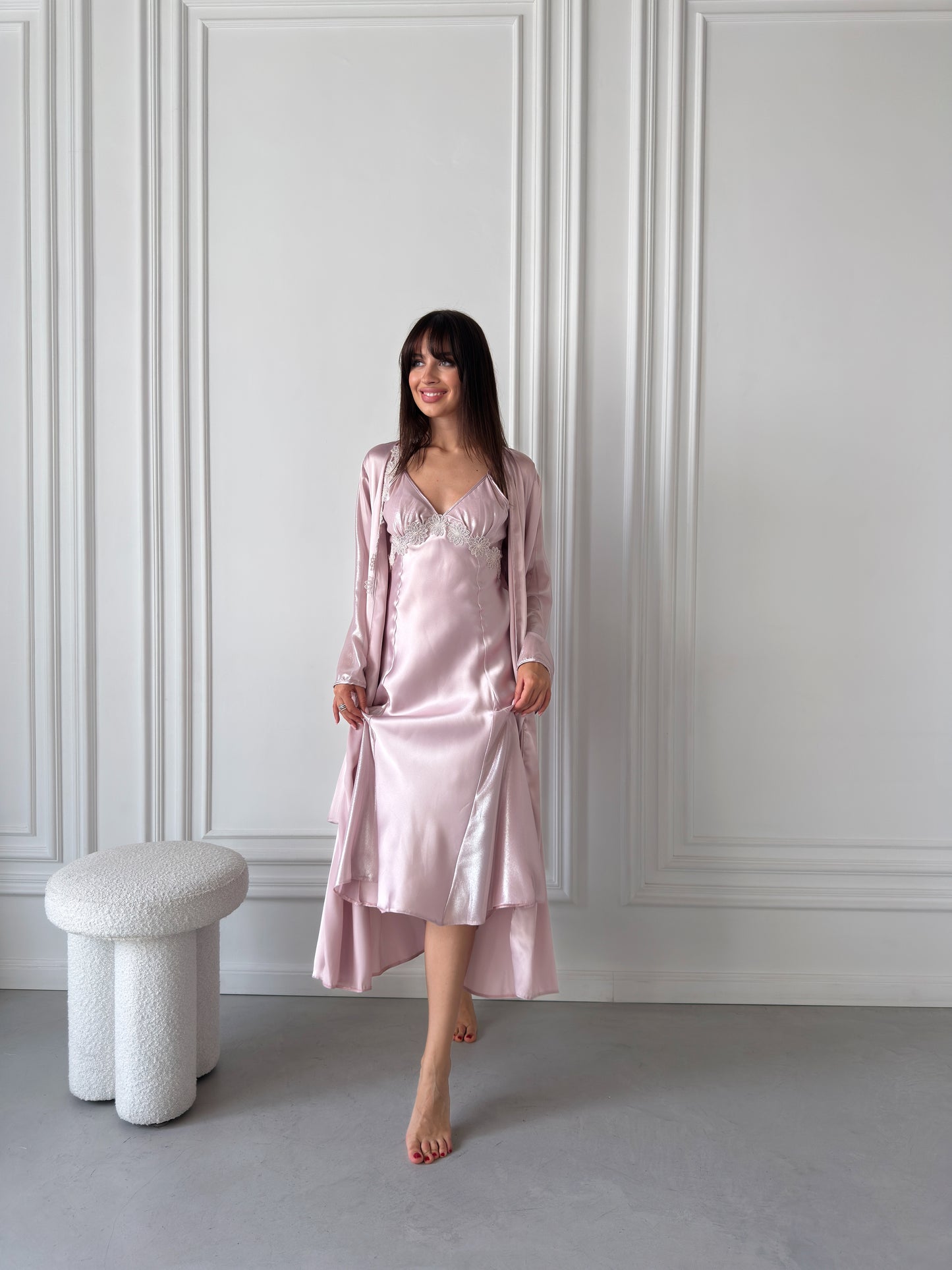 Blush Satin Robe & Nightgown Set