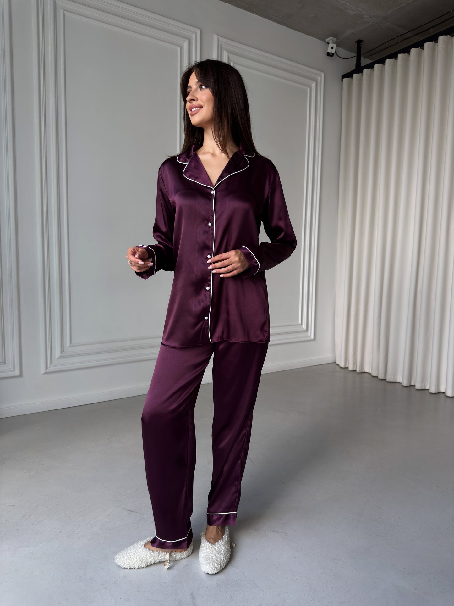 Burgundy Satin Pajama Set