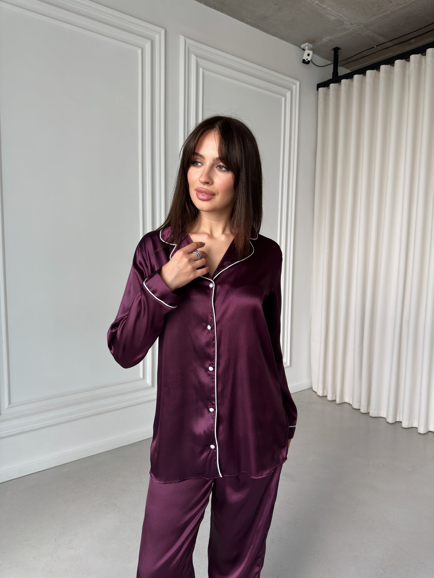 Burgundy Satin Pajama Set