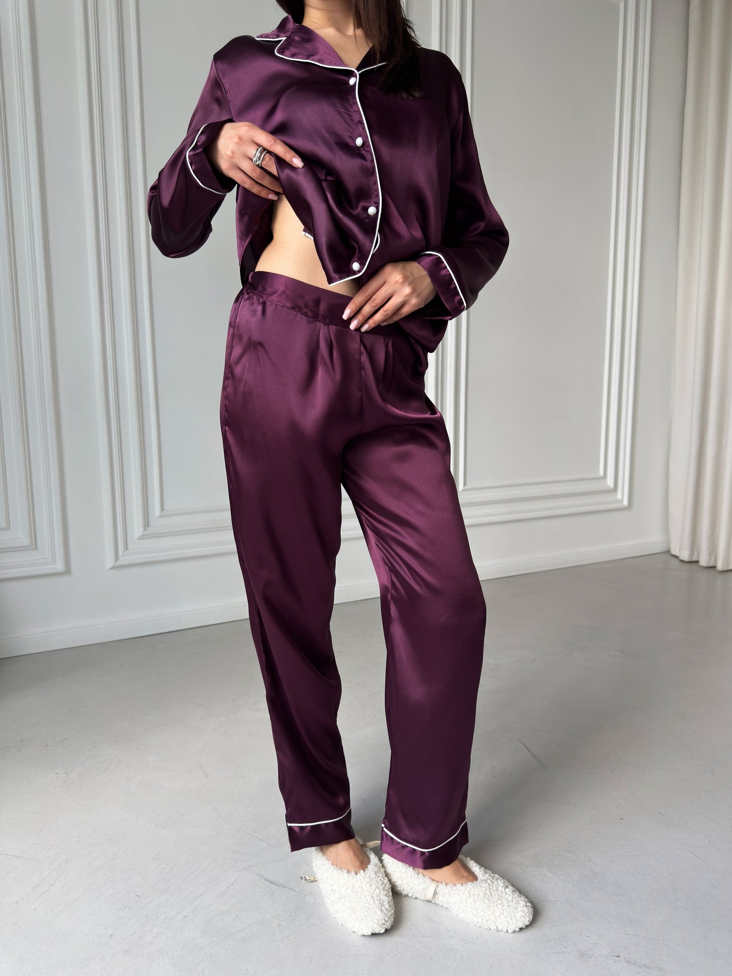 Burgundy Satin Pajama Set