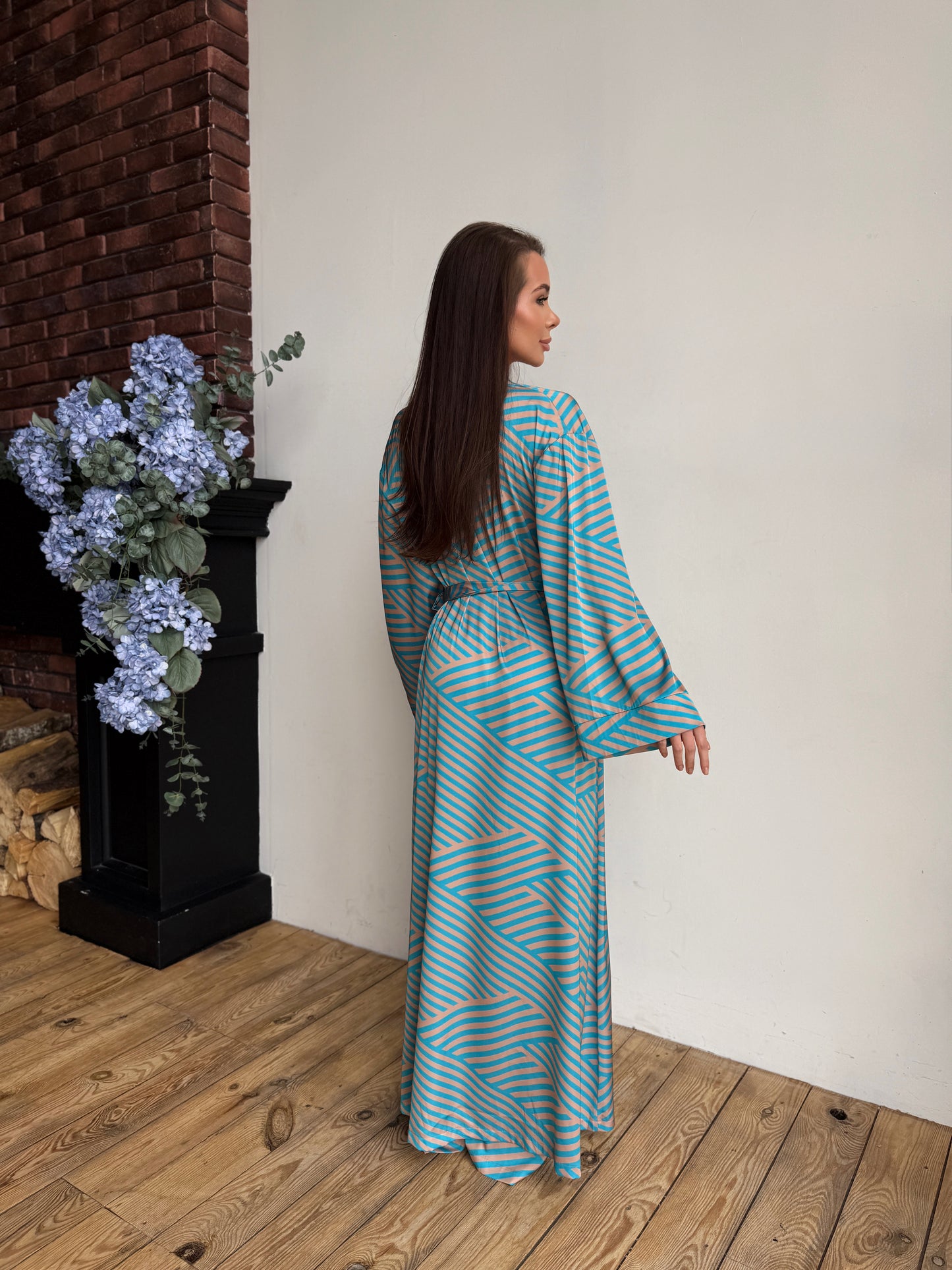 Turquoise Geometric Satin Lounge Set
