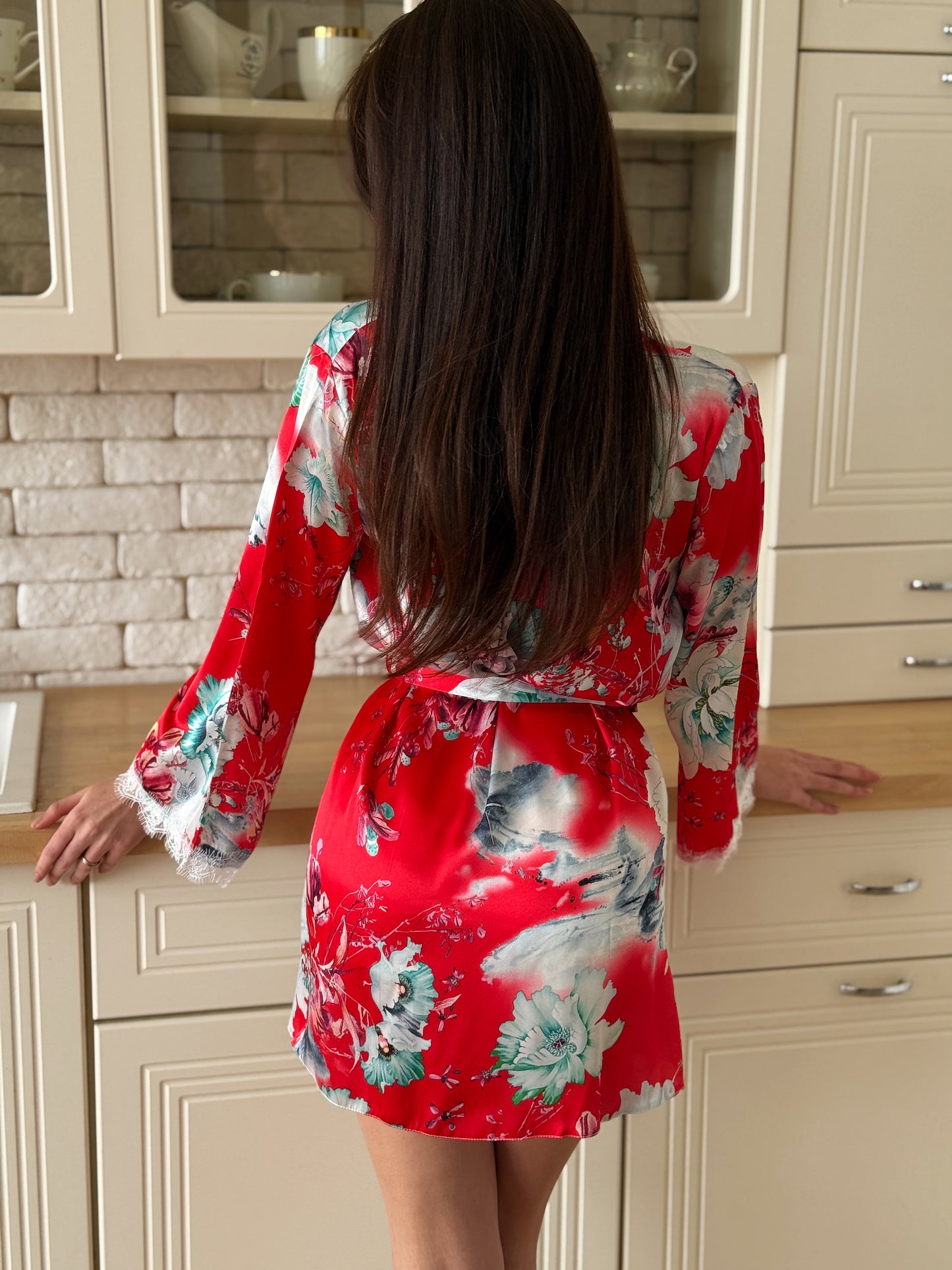 Red Floral Robe & Shorts Set