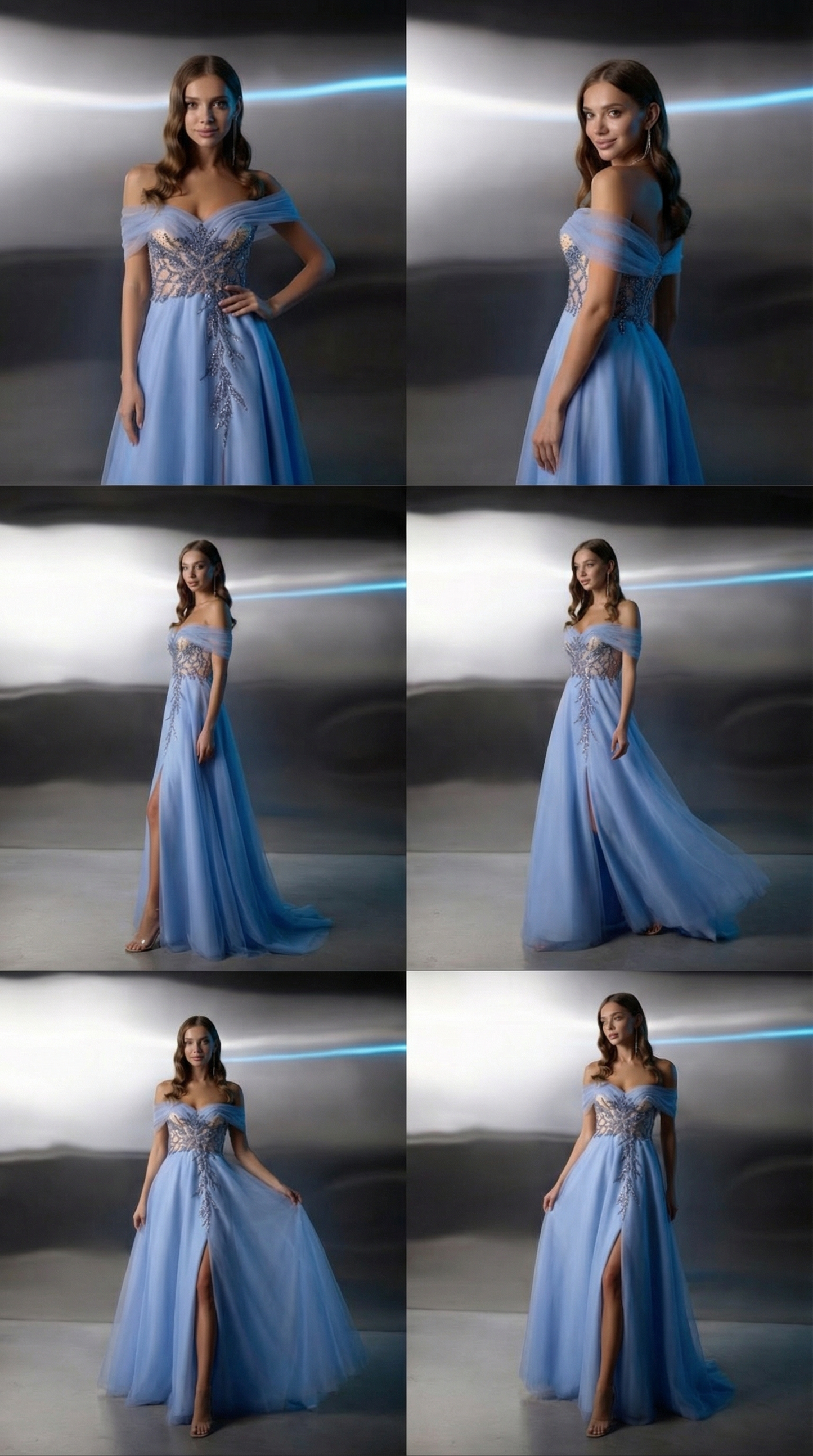 Blue Off-Shoulder Evening Gown