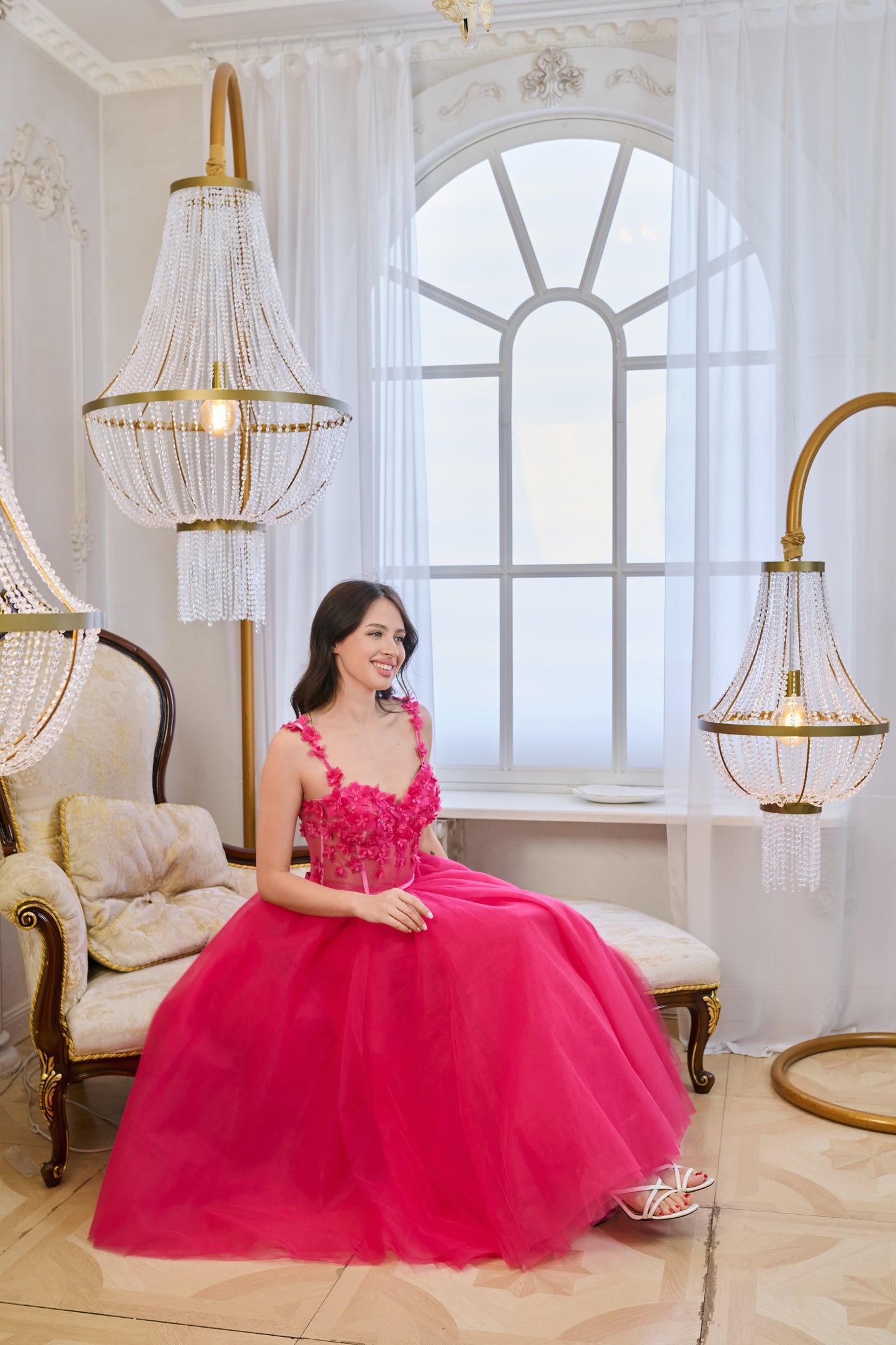 Hot Pink Tulle Floral Dress