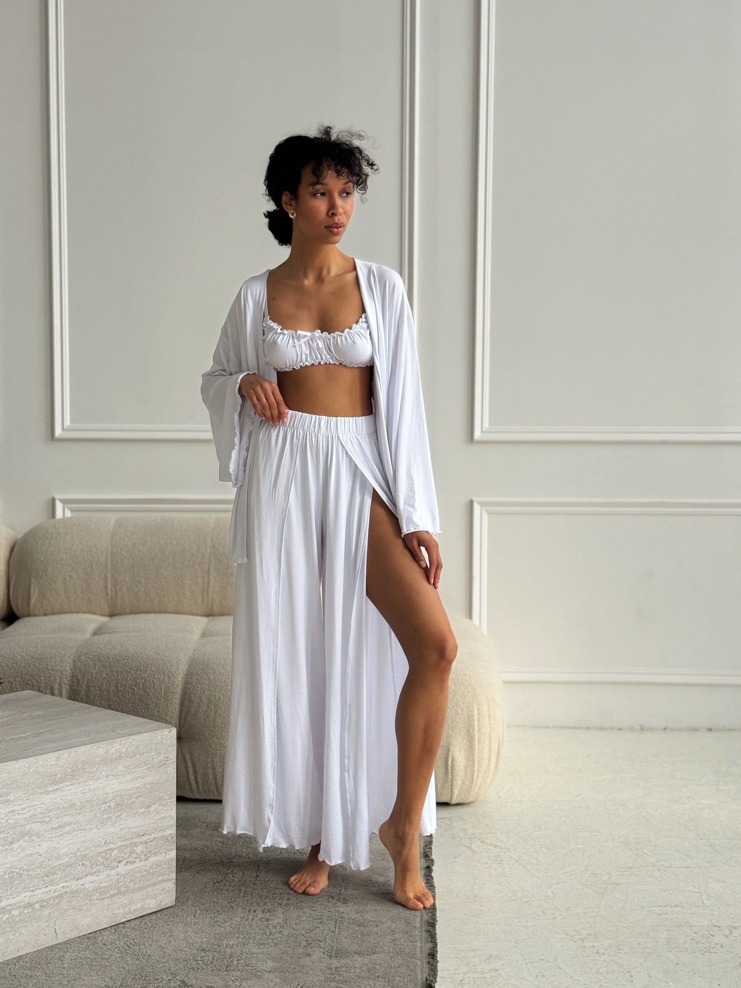 White Knit Three-Piece Lounge Set