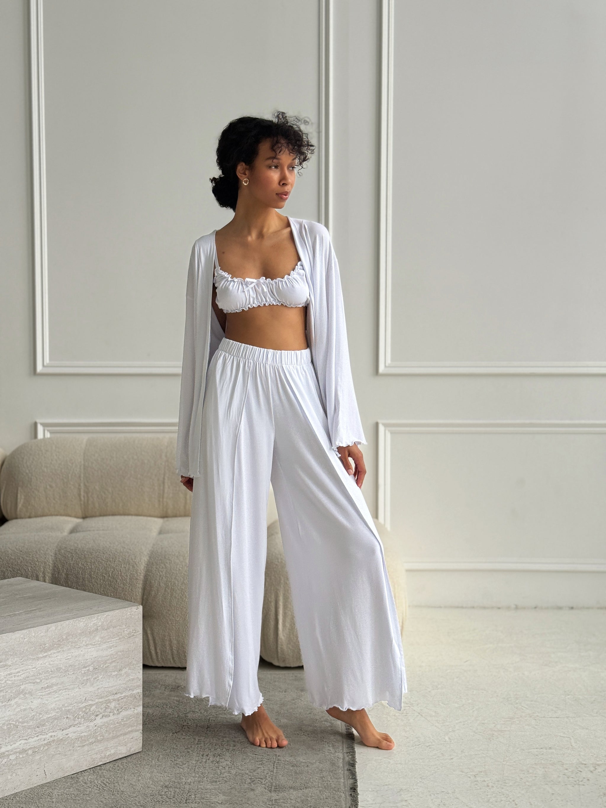White Knit Three-Piece Lounge Set
