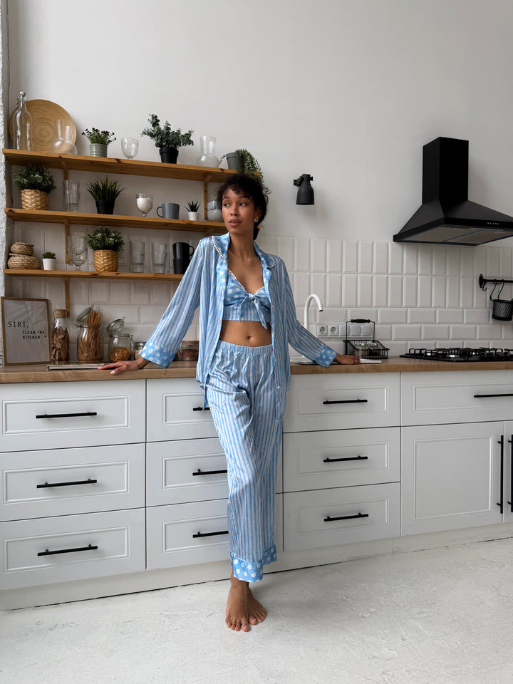 Blue Striped Pajama Set