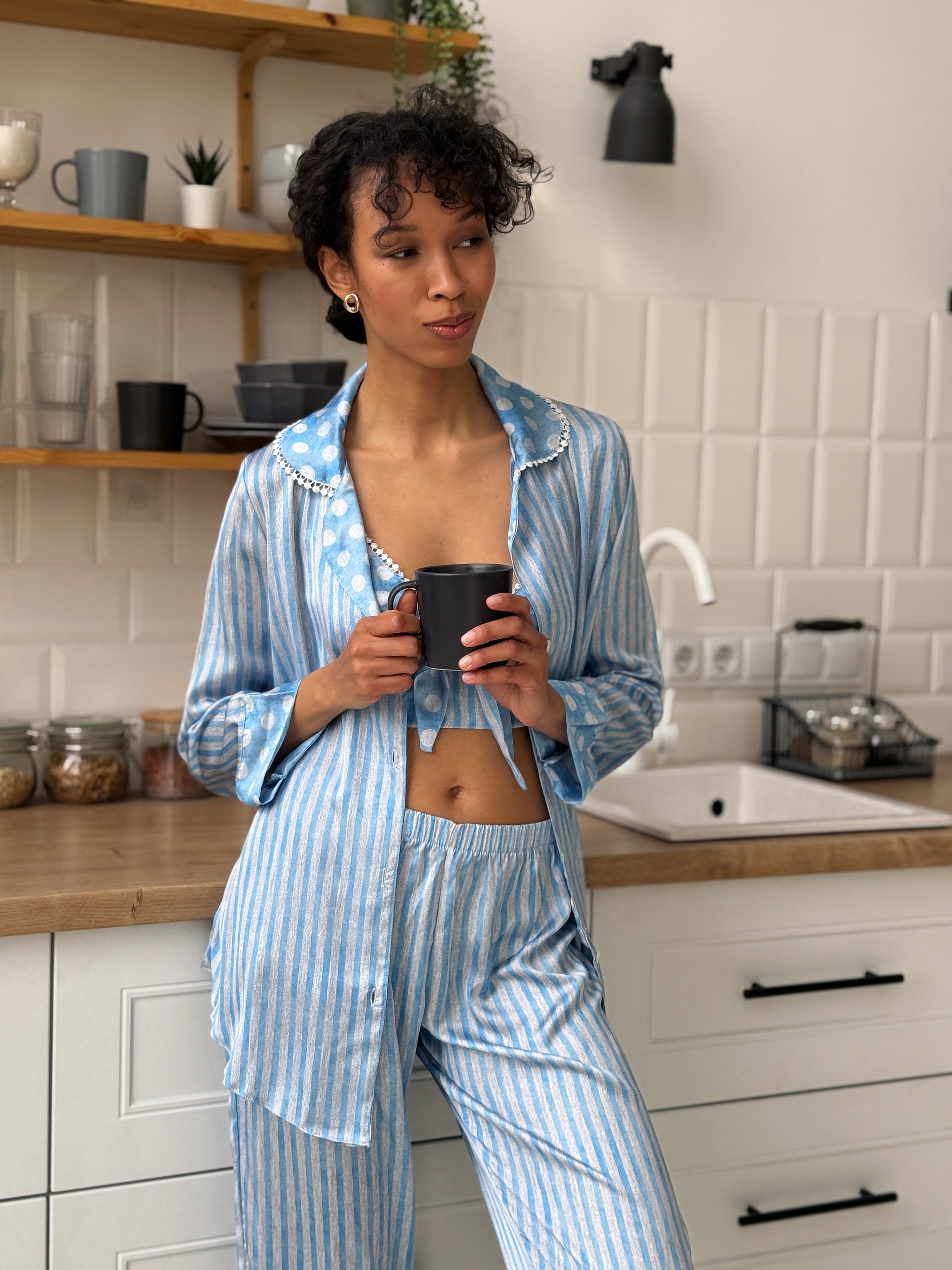 Blue Striped Pajama Set