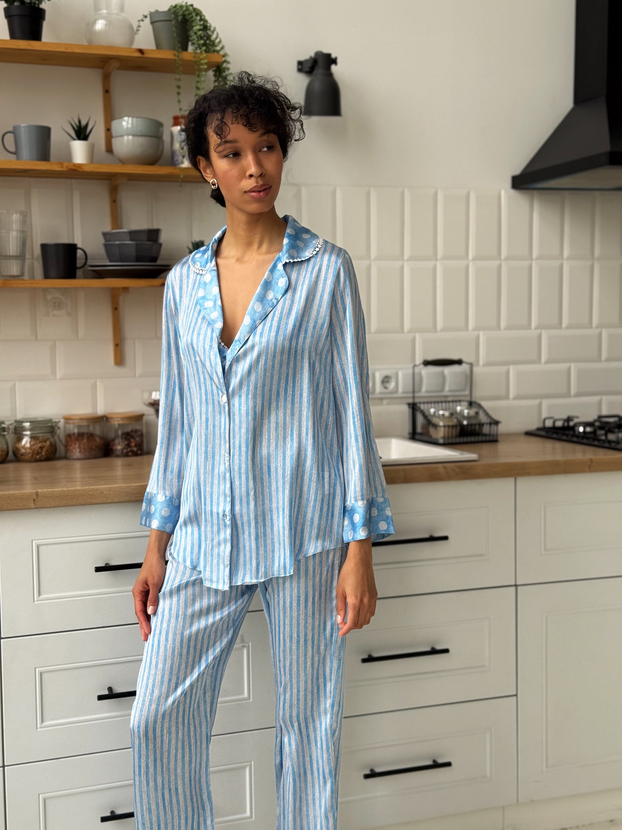 Blue Striped Pajama Set