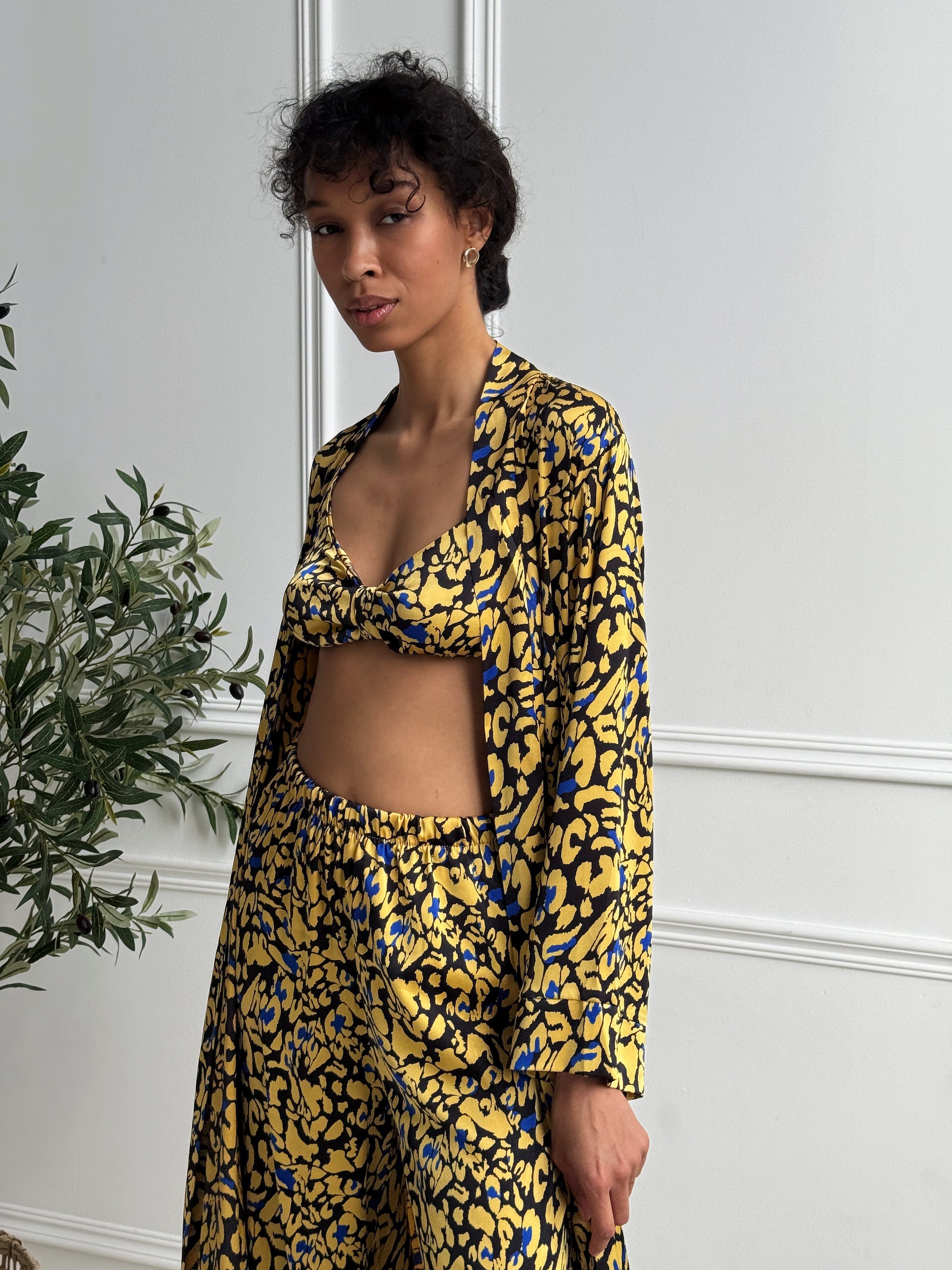 Golden Leopard Satin Set