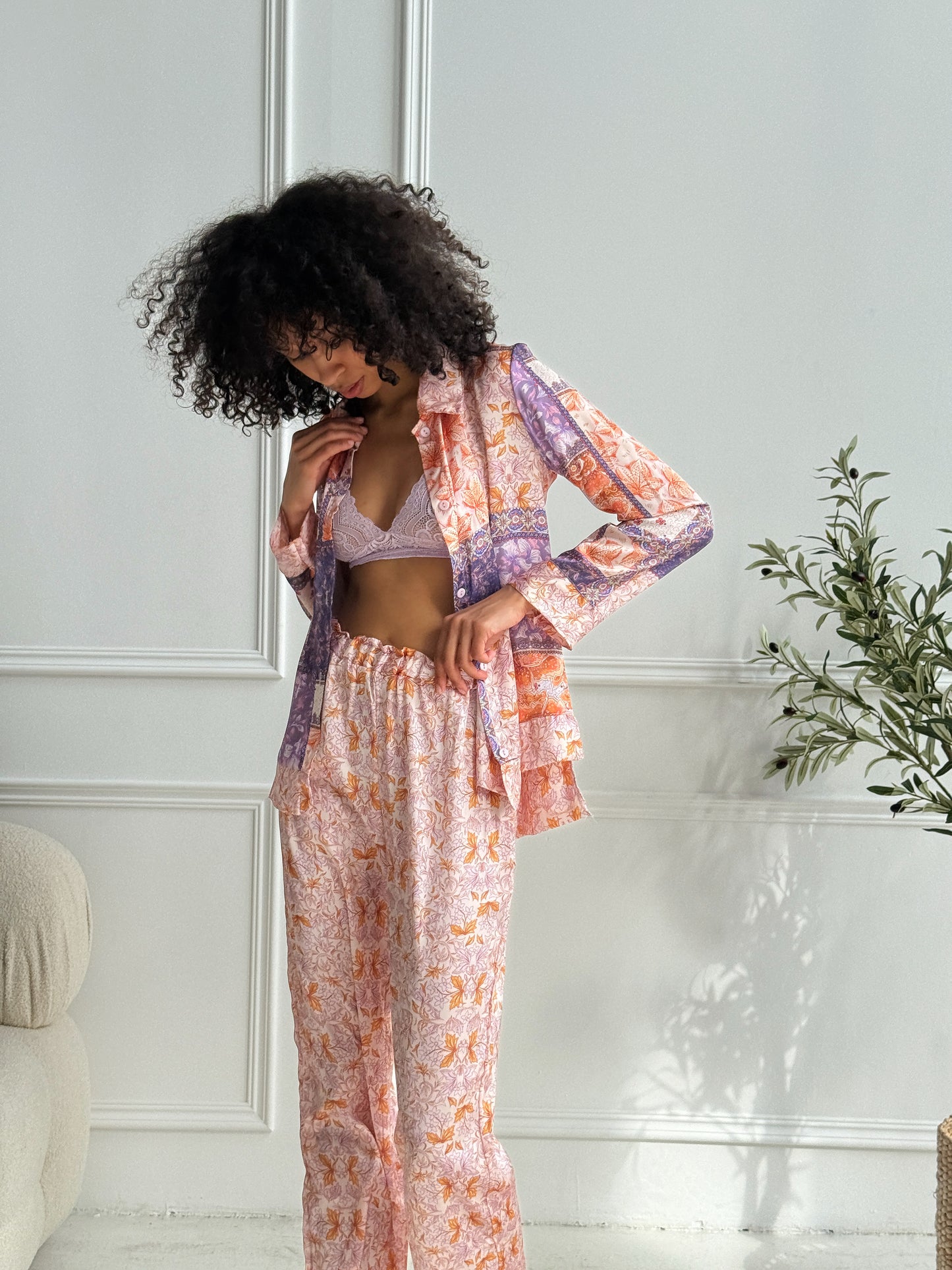 Geometric Satin Pajama Suit