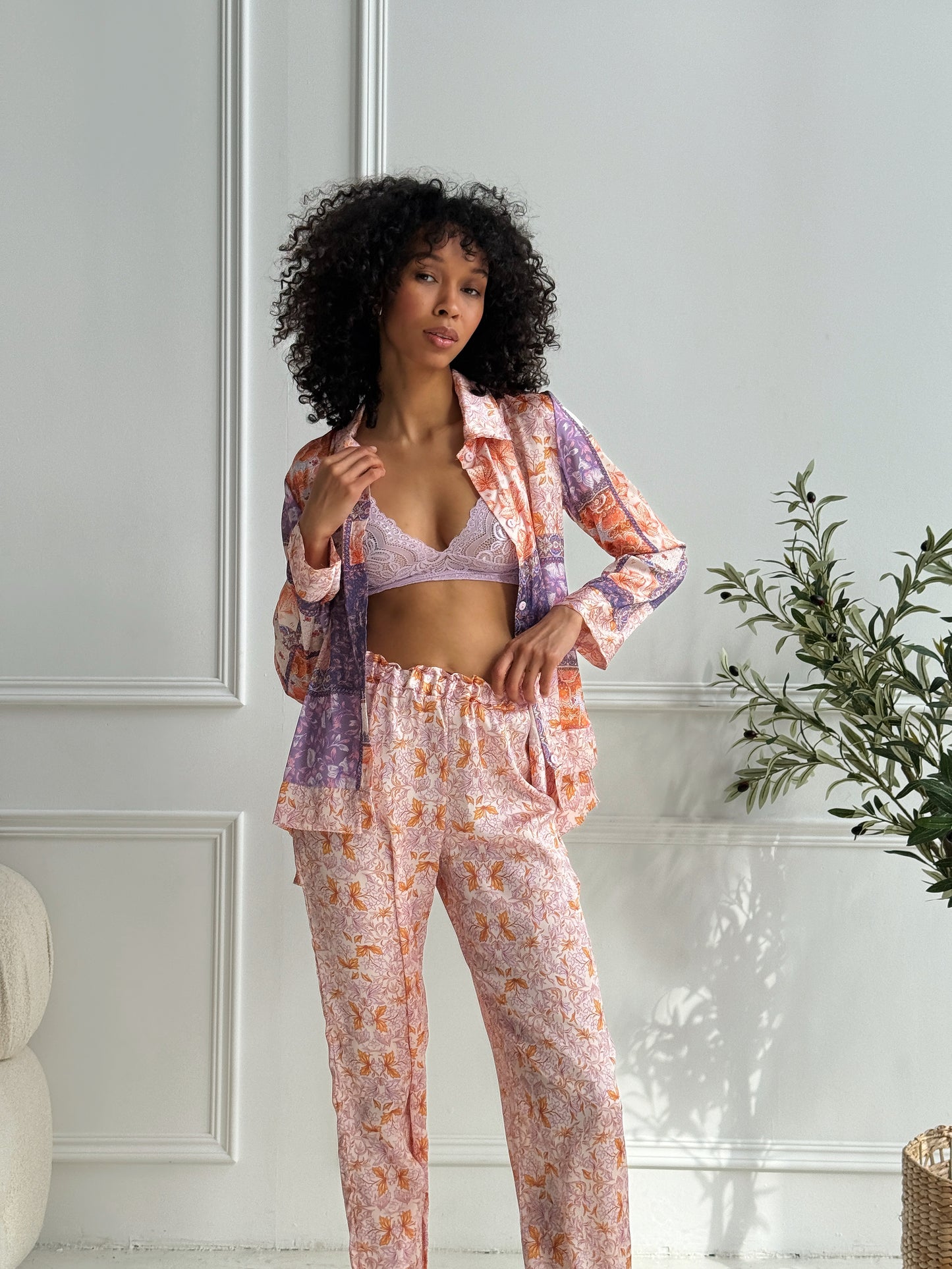 Geometric Satin Pajama Suit