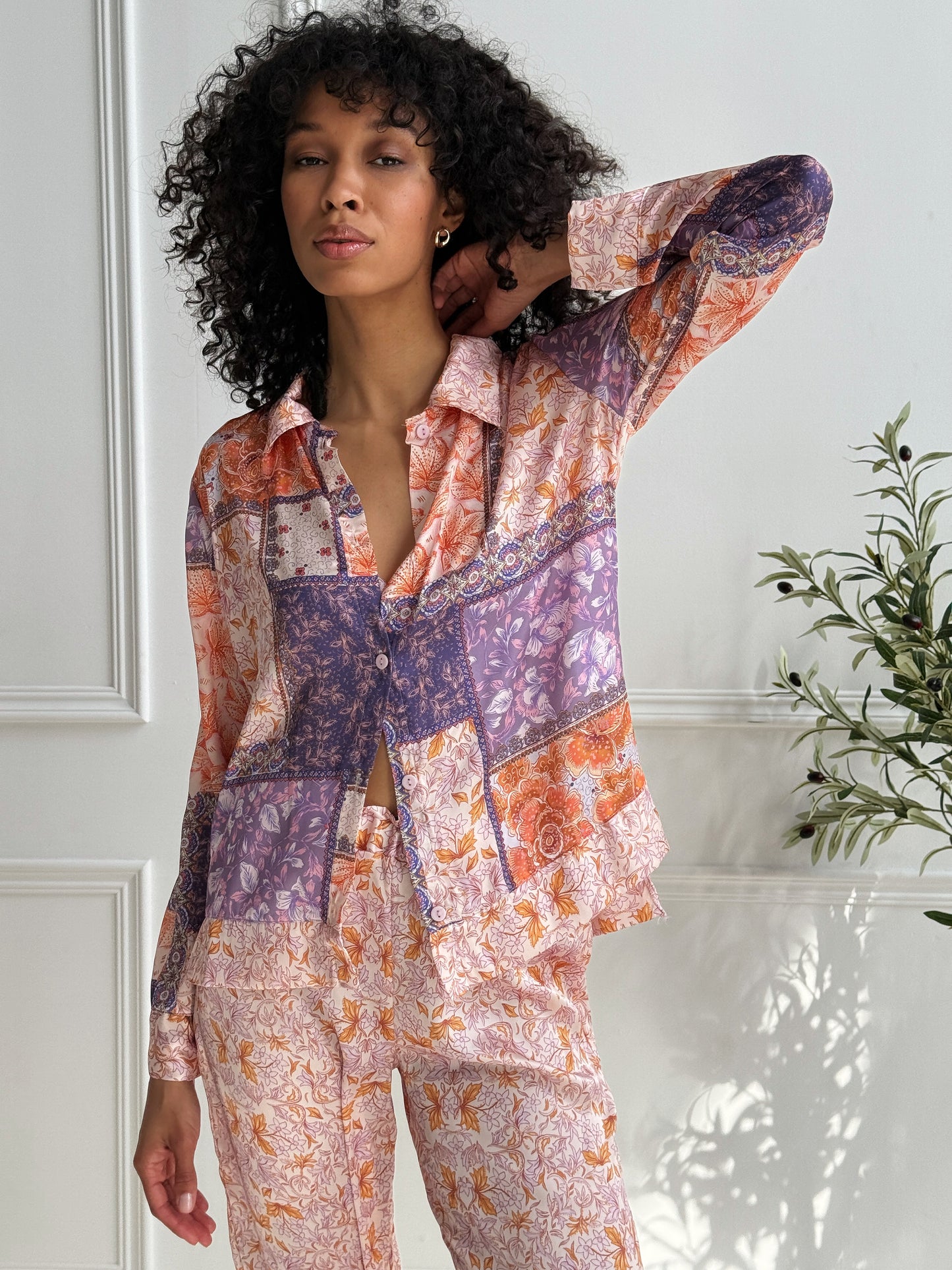Geometric Satin Pajama Suit