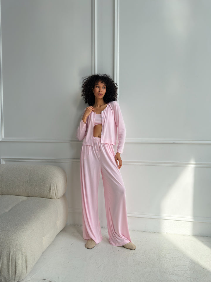 Pink Ribbed Knit Lounge Set