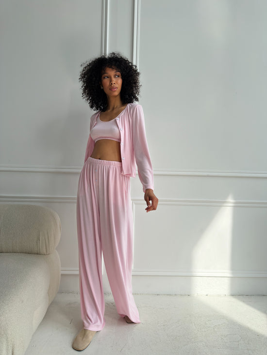 Pink Ribbed Knit Lounge Set