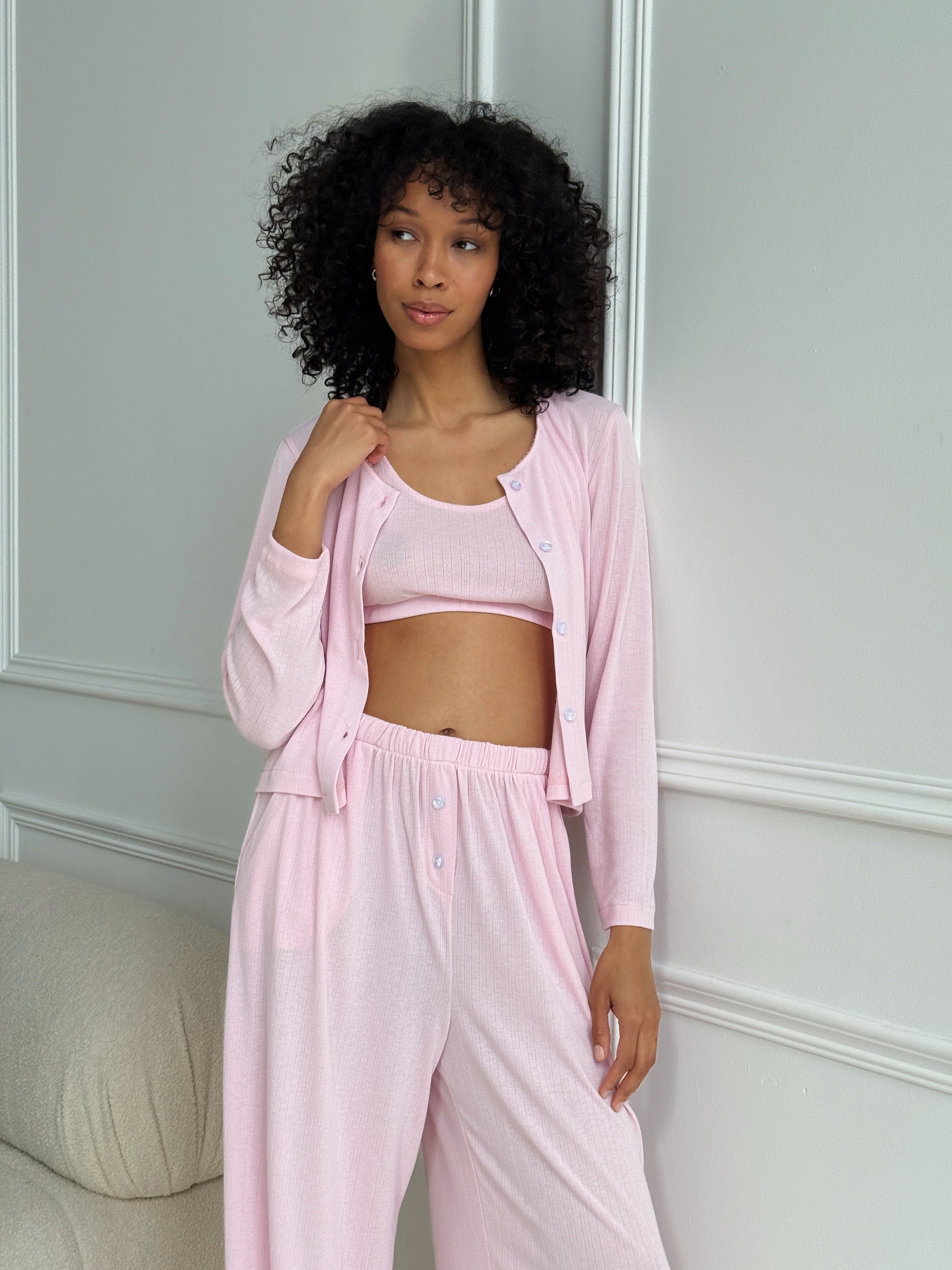 Pink Ribbed Knit Lounge Set