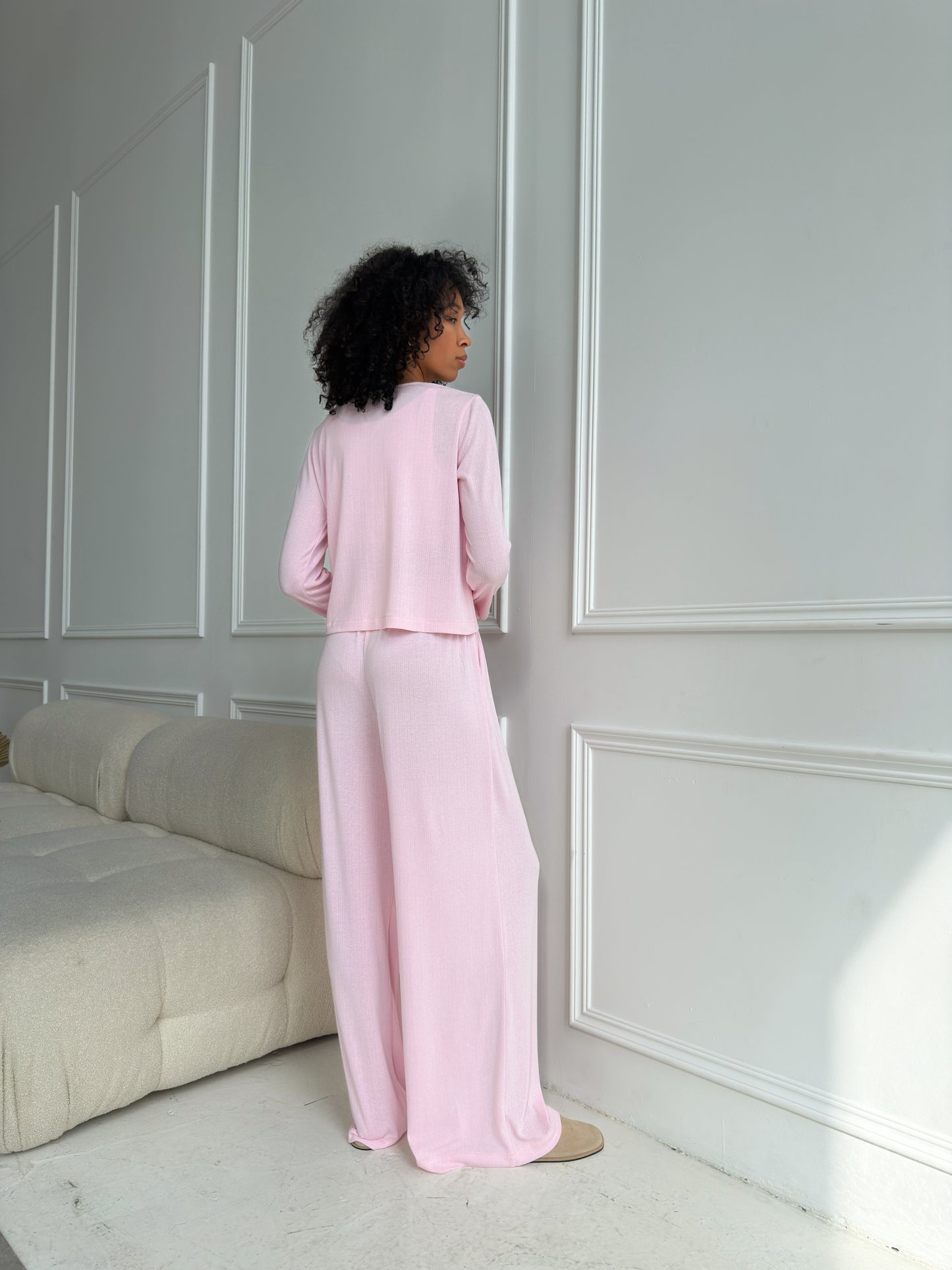 Pink Ribbed Knit Lounge Set