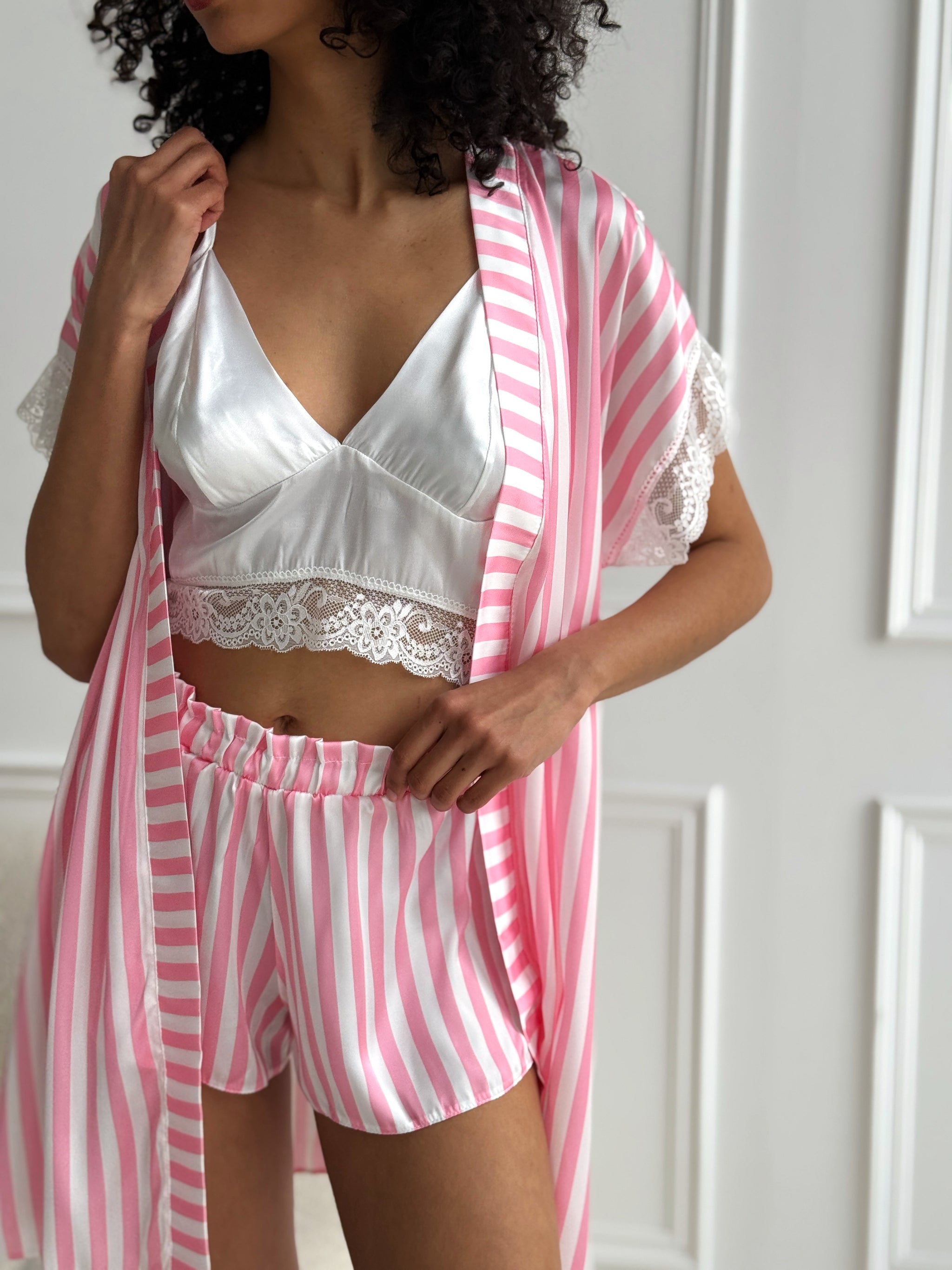 Pink Striped Satin Pajama Set