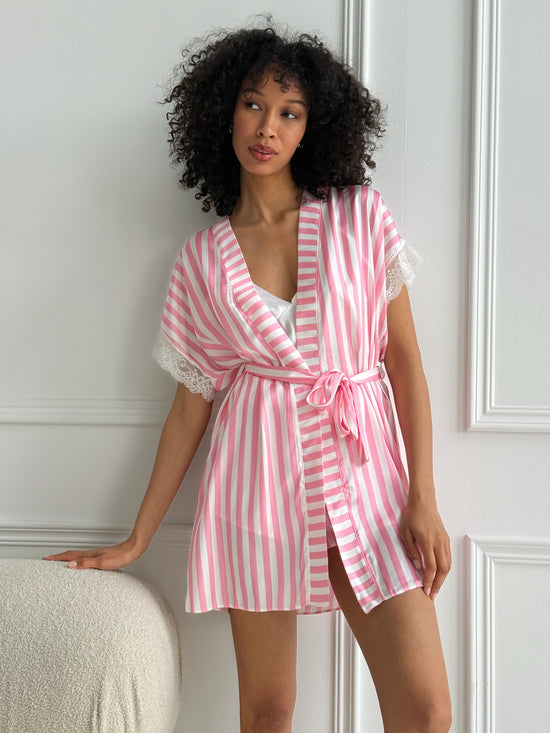 Pink Striped Satin Pajama Set