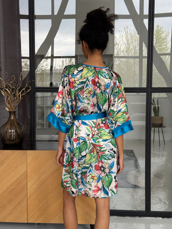 Blue Floral Satin Robe Set