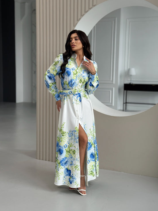 White Blue Floral Dress