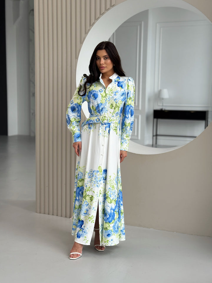 White Blue Floral Dress