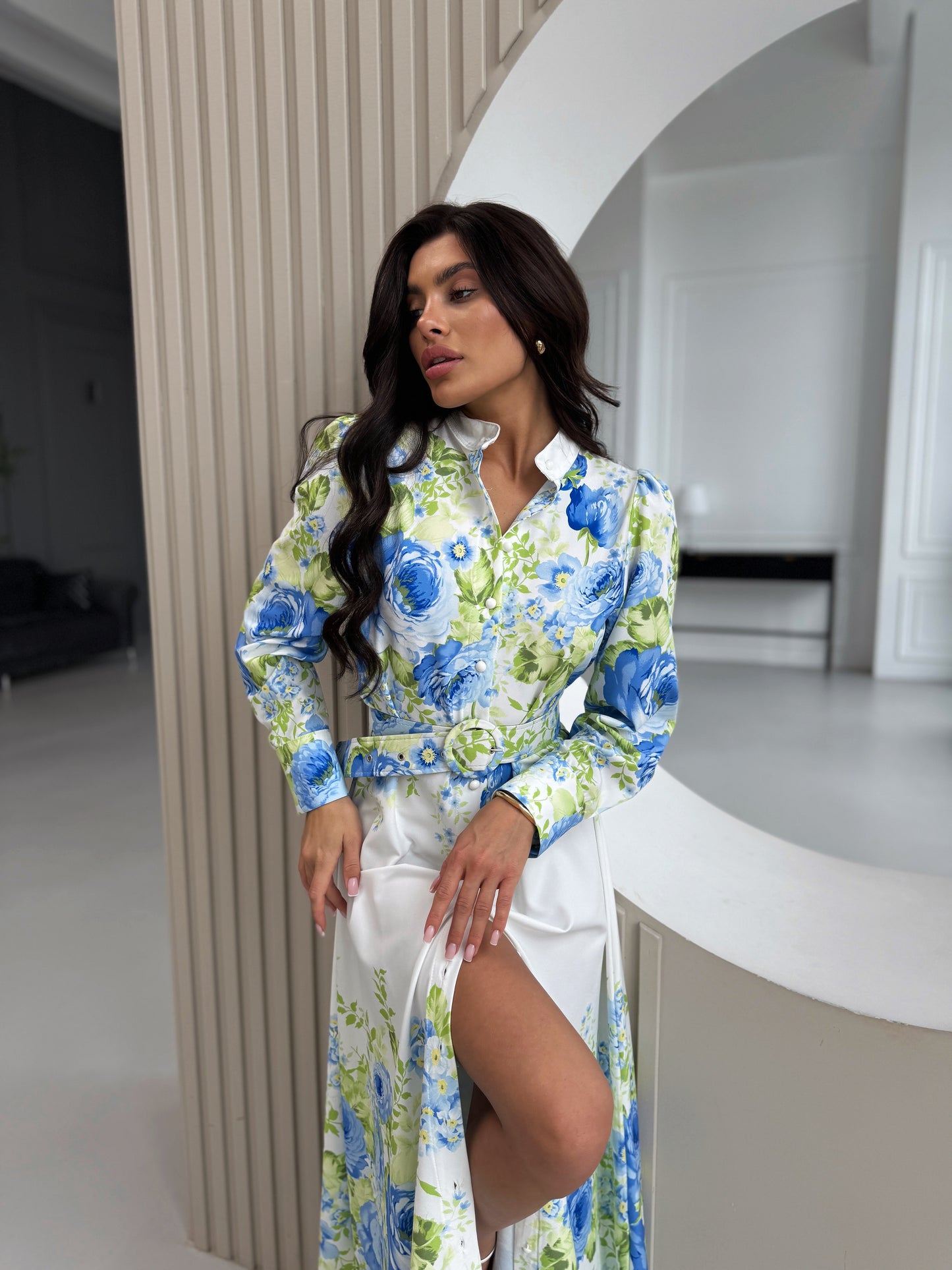 White Blue Floral Dress