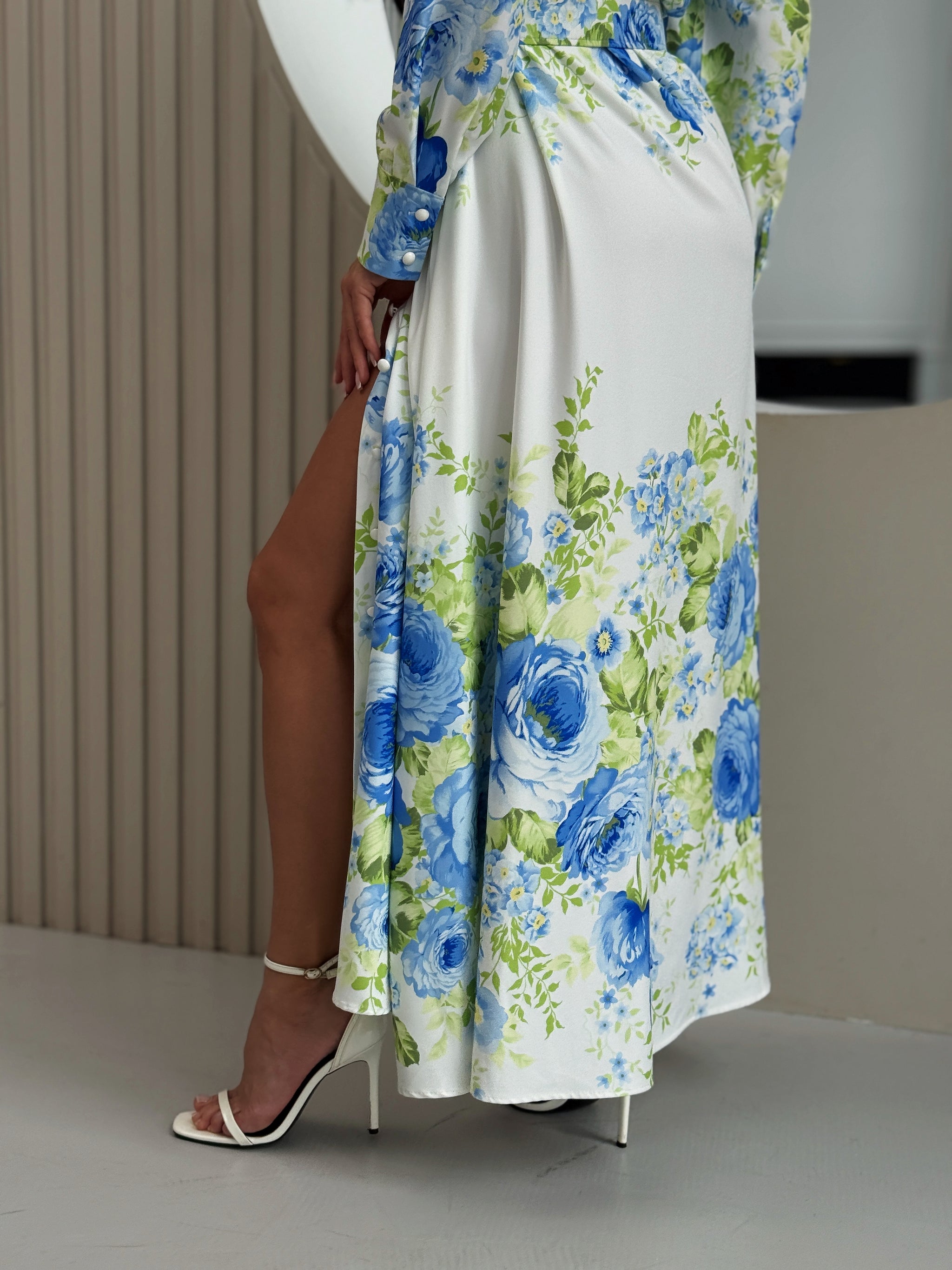 White Blue Floral Dress
