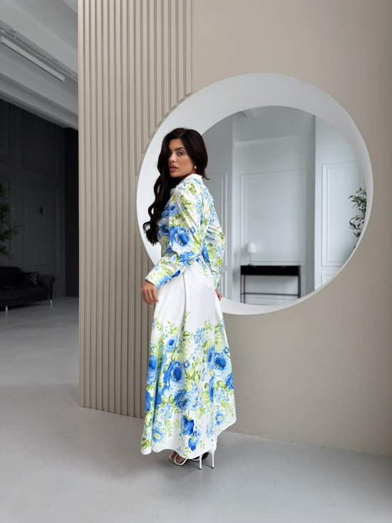 White Blue Floral Dress