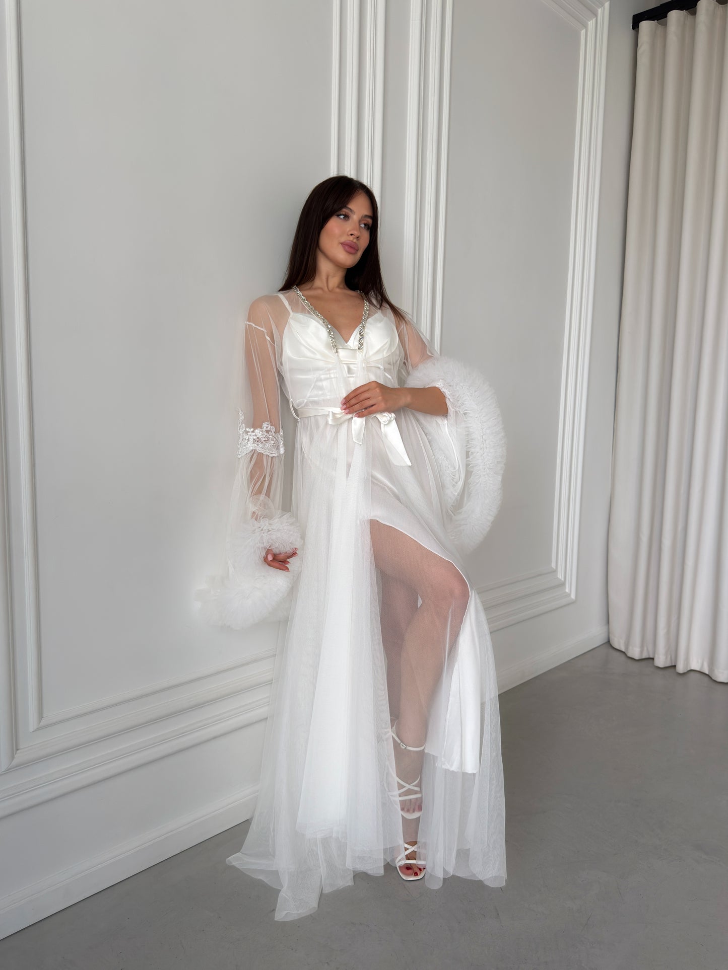 White Bridal Robe & Nightgown Set