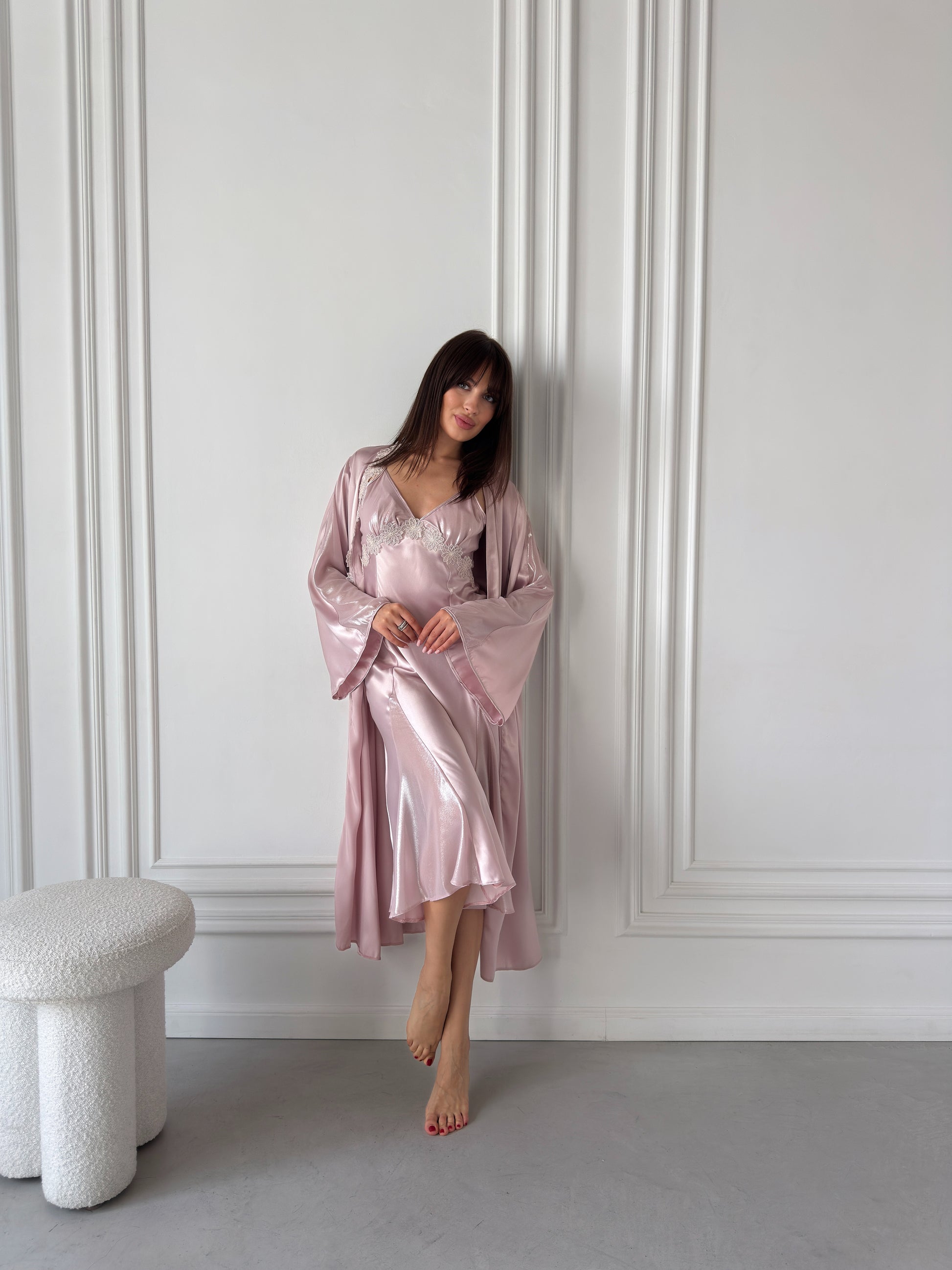 Blush Satin Robe & Nightgown Set