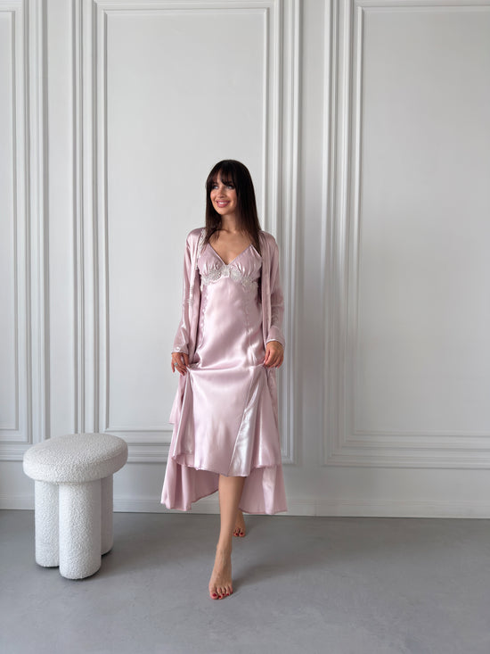 Blush Satin Robe & Nightgown Set