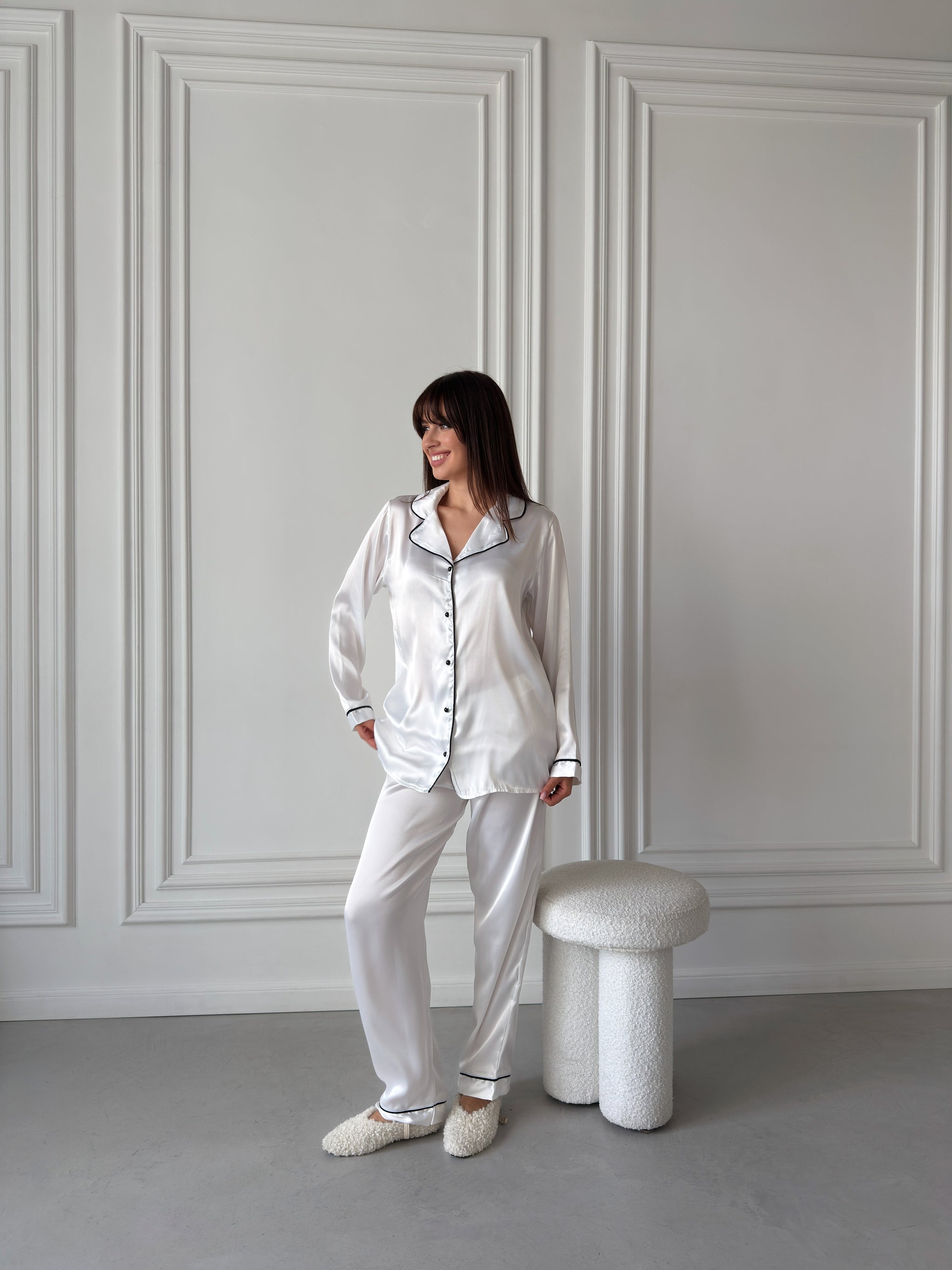 White Satin Pajama Set