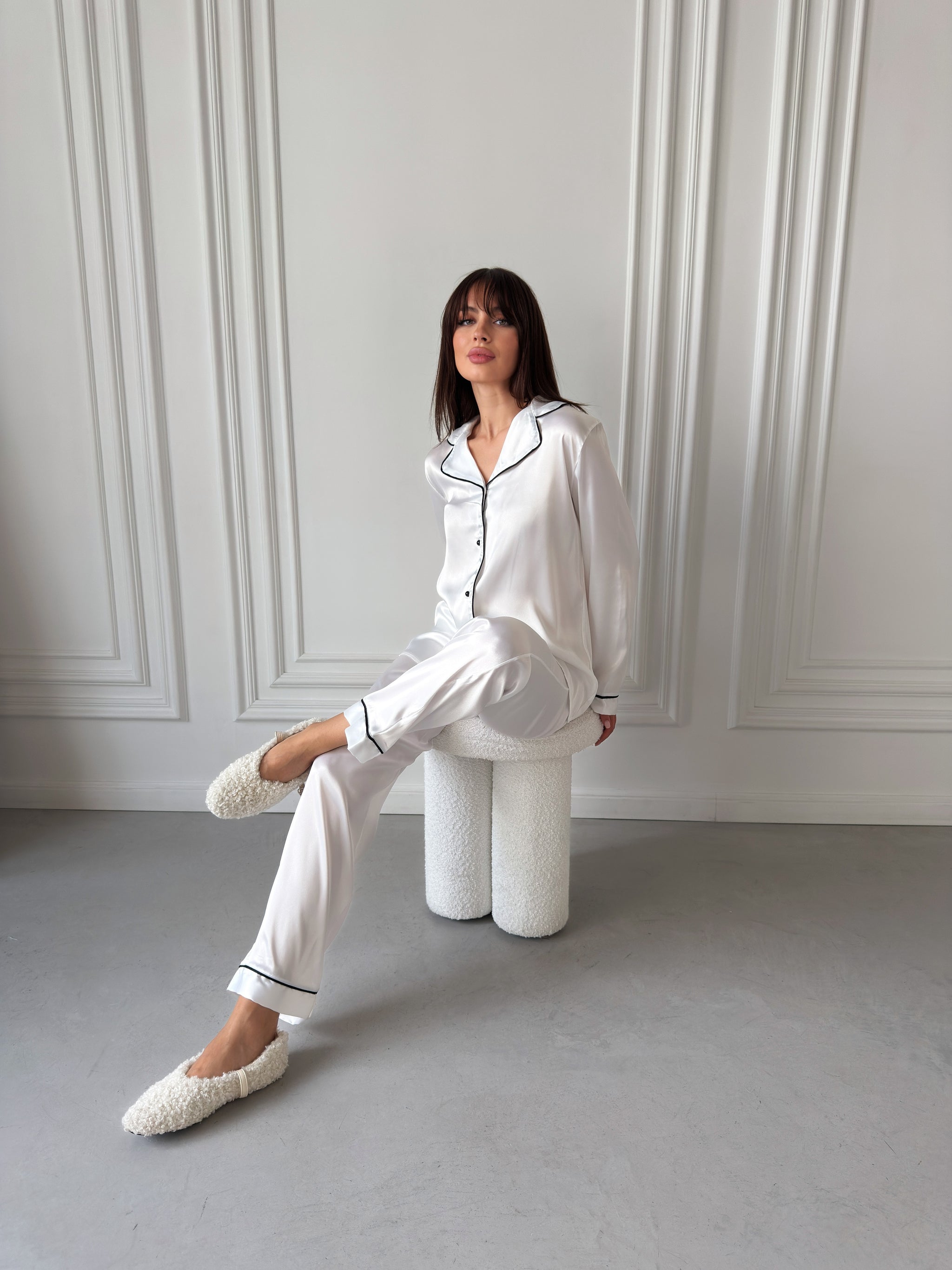 White Satin Pajama Set