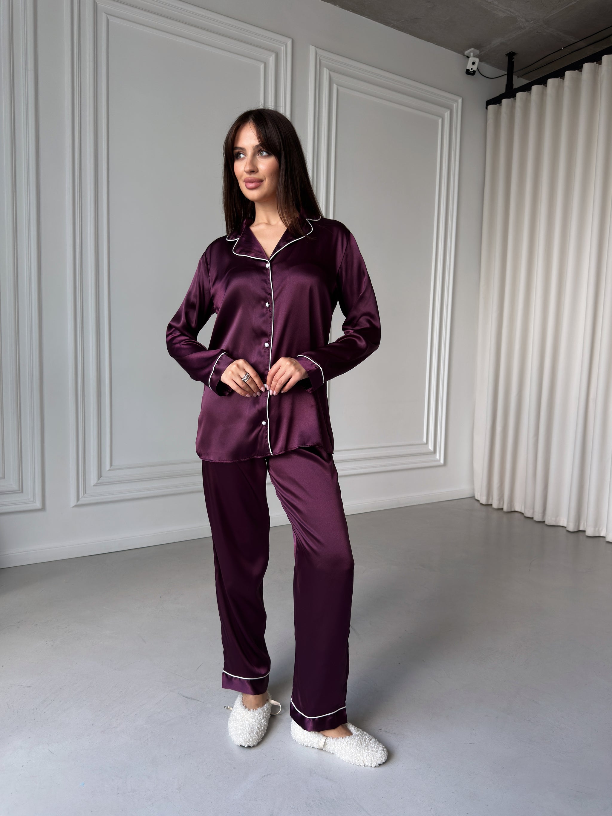 Burgundy Satin Pajama Set