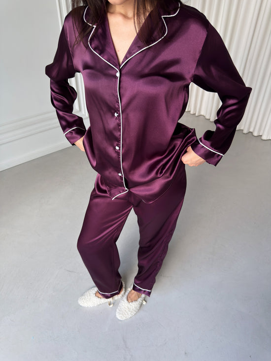 Burgundy Satin Pajama Set