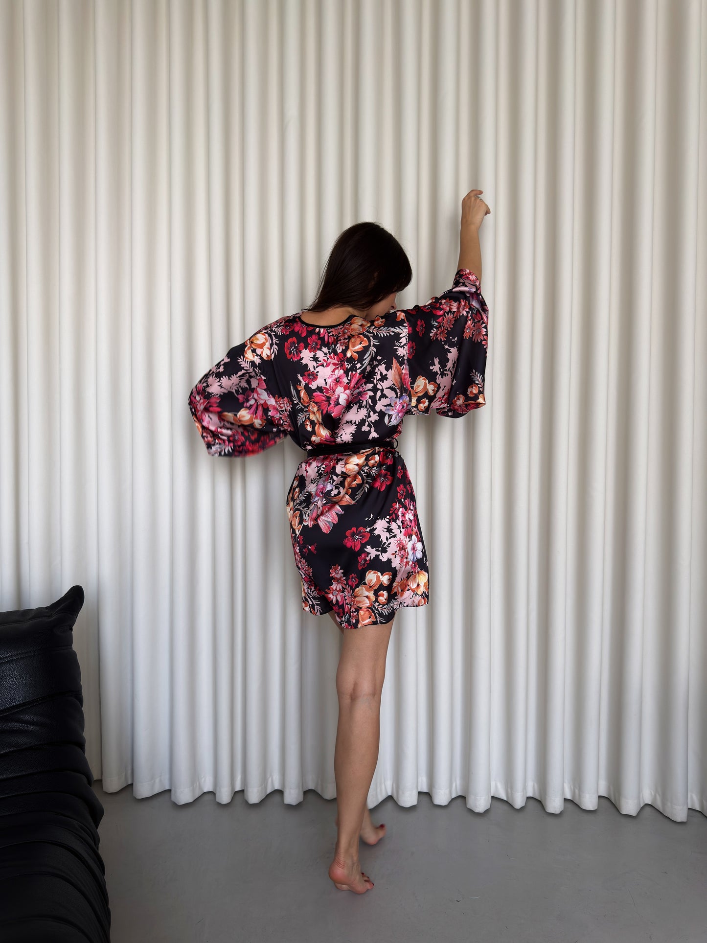 Black Floral 3-Piece Satin Set