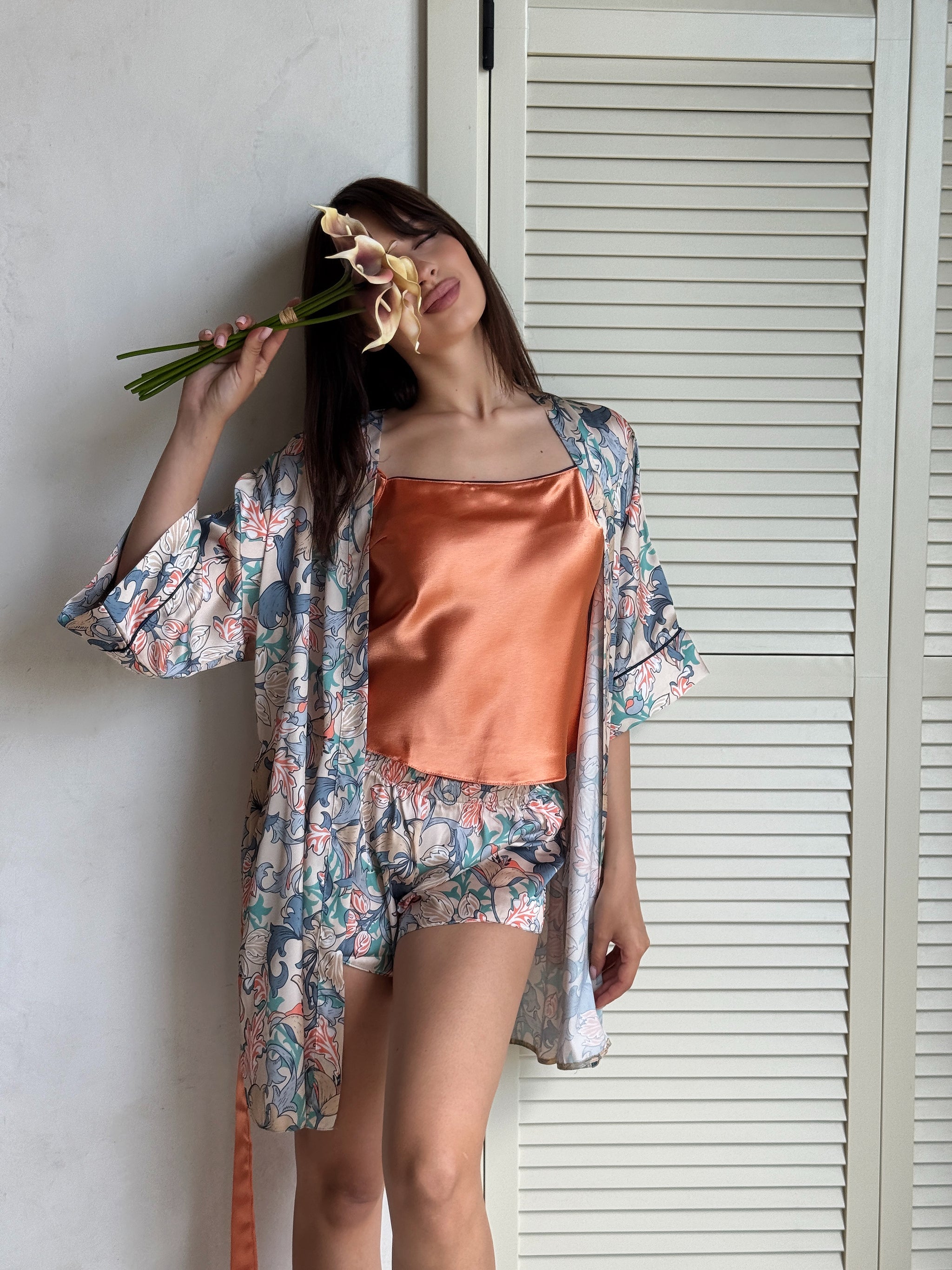 Copper Floral 3-Piece Satin Set