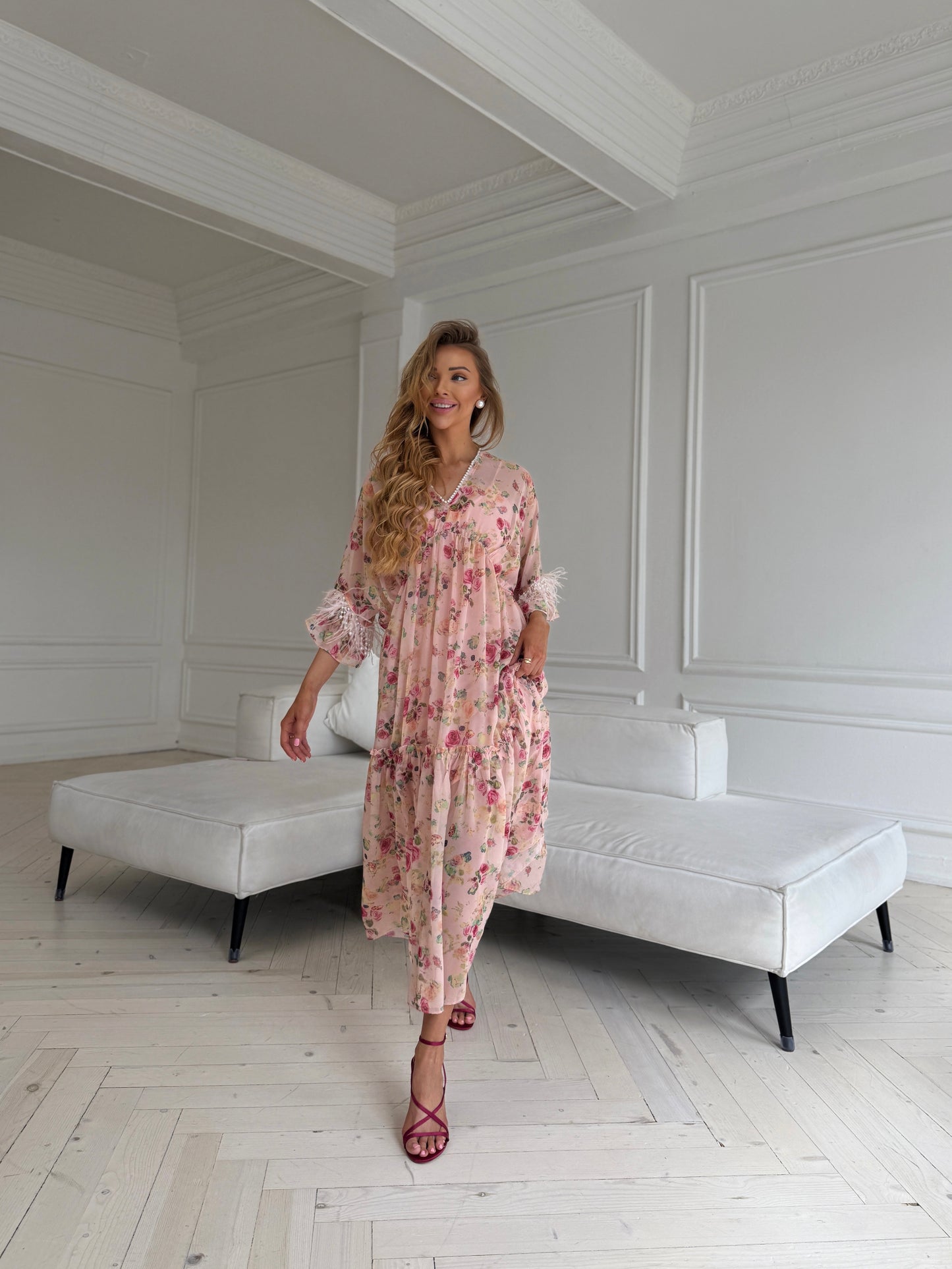 Beaded Feather Sleeve Dress