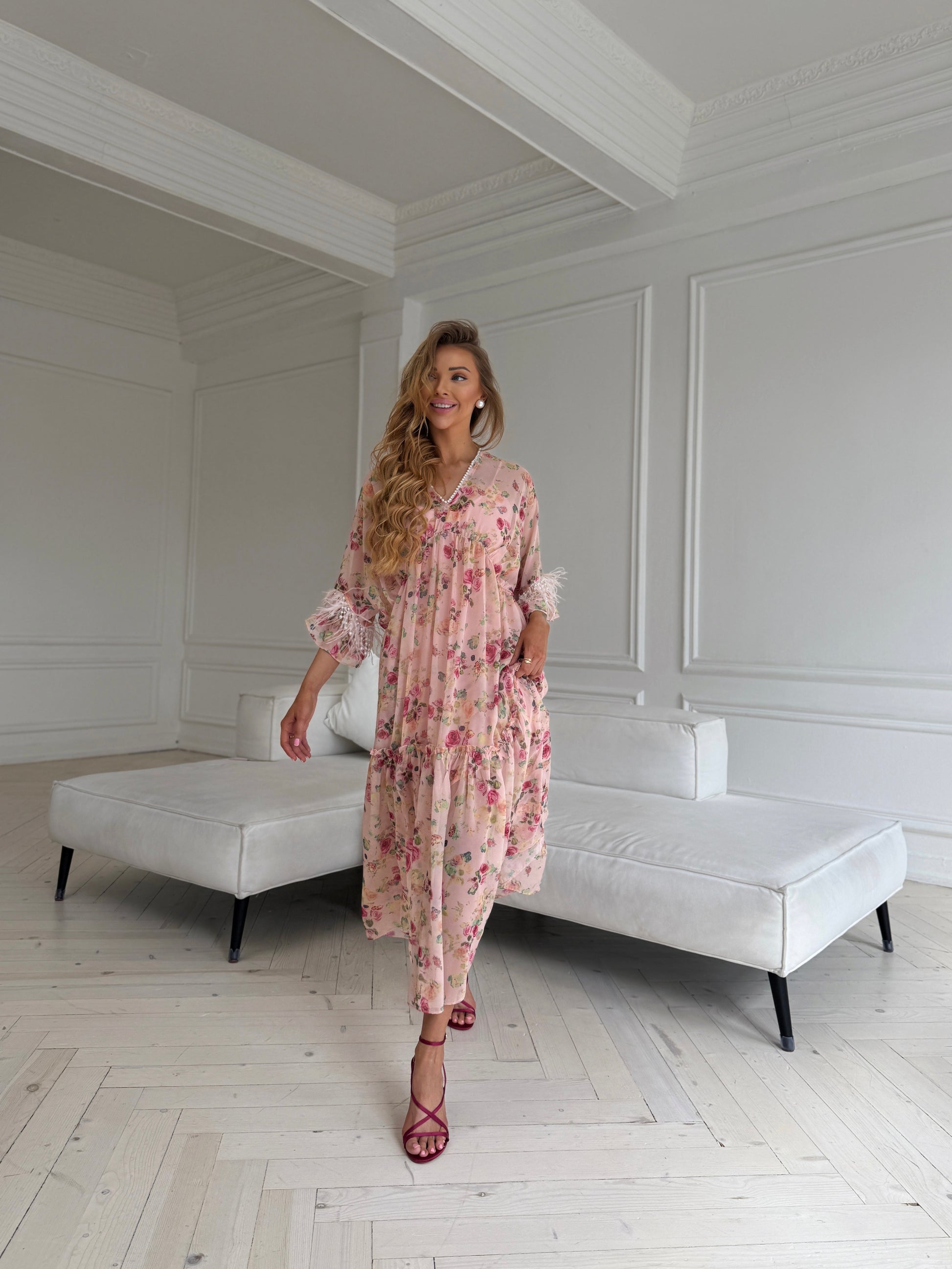 Beaded Feather Sleeve Dress
