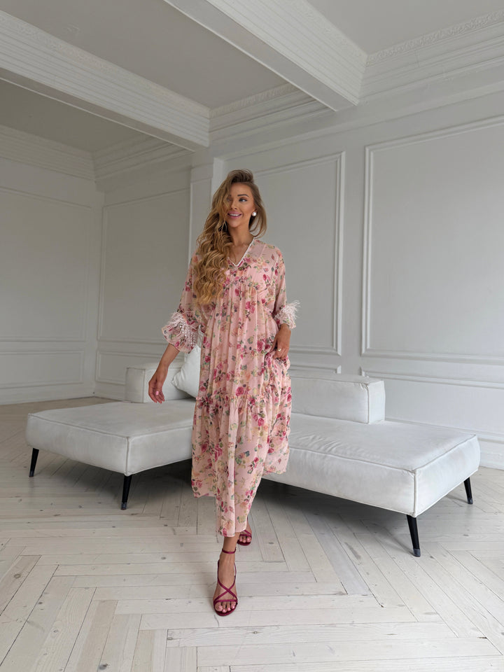Beaded Feather Sleeve Dress