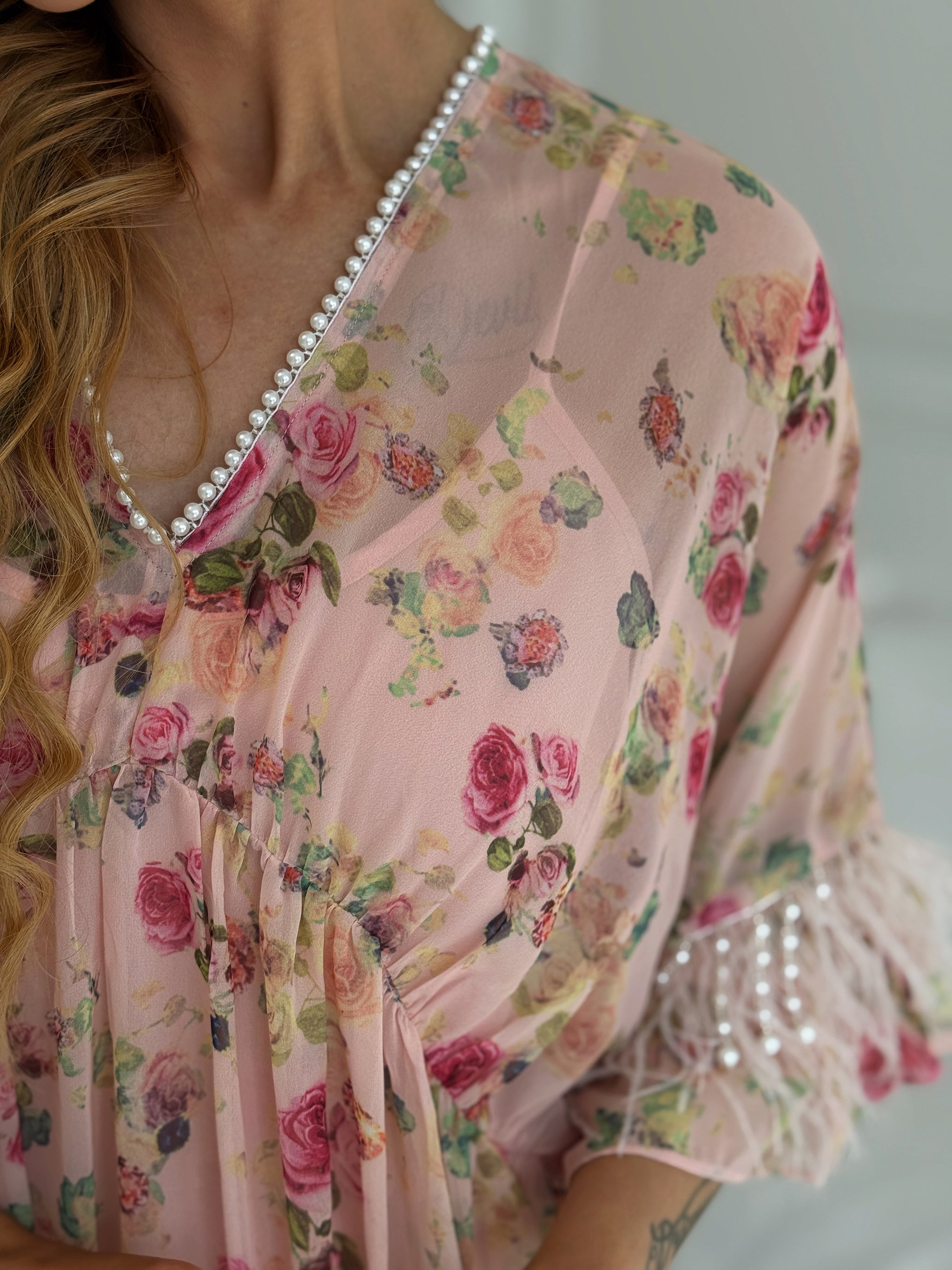 Beaded Feather Sleeve Dress