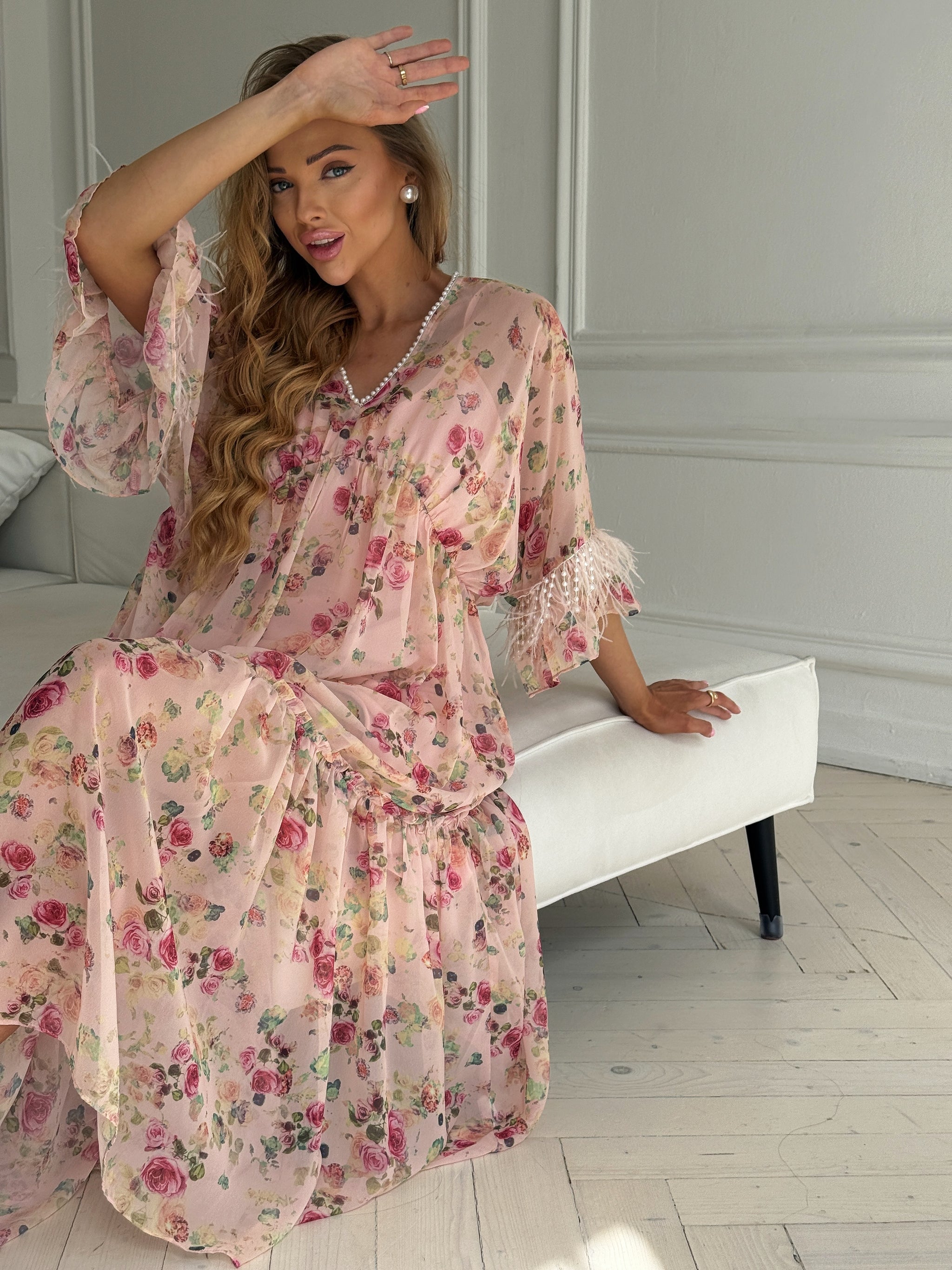 Beaded Feather Sleeve Dress