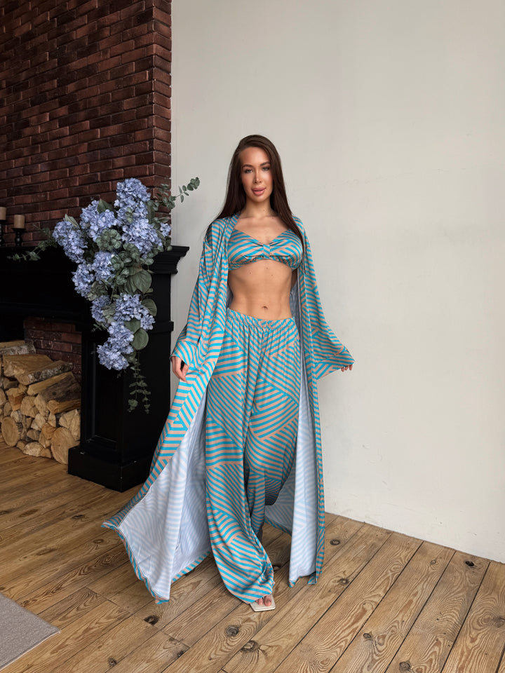 Turquoise Geometric Satin Lounge Set