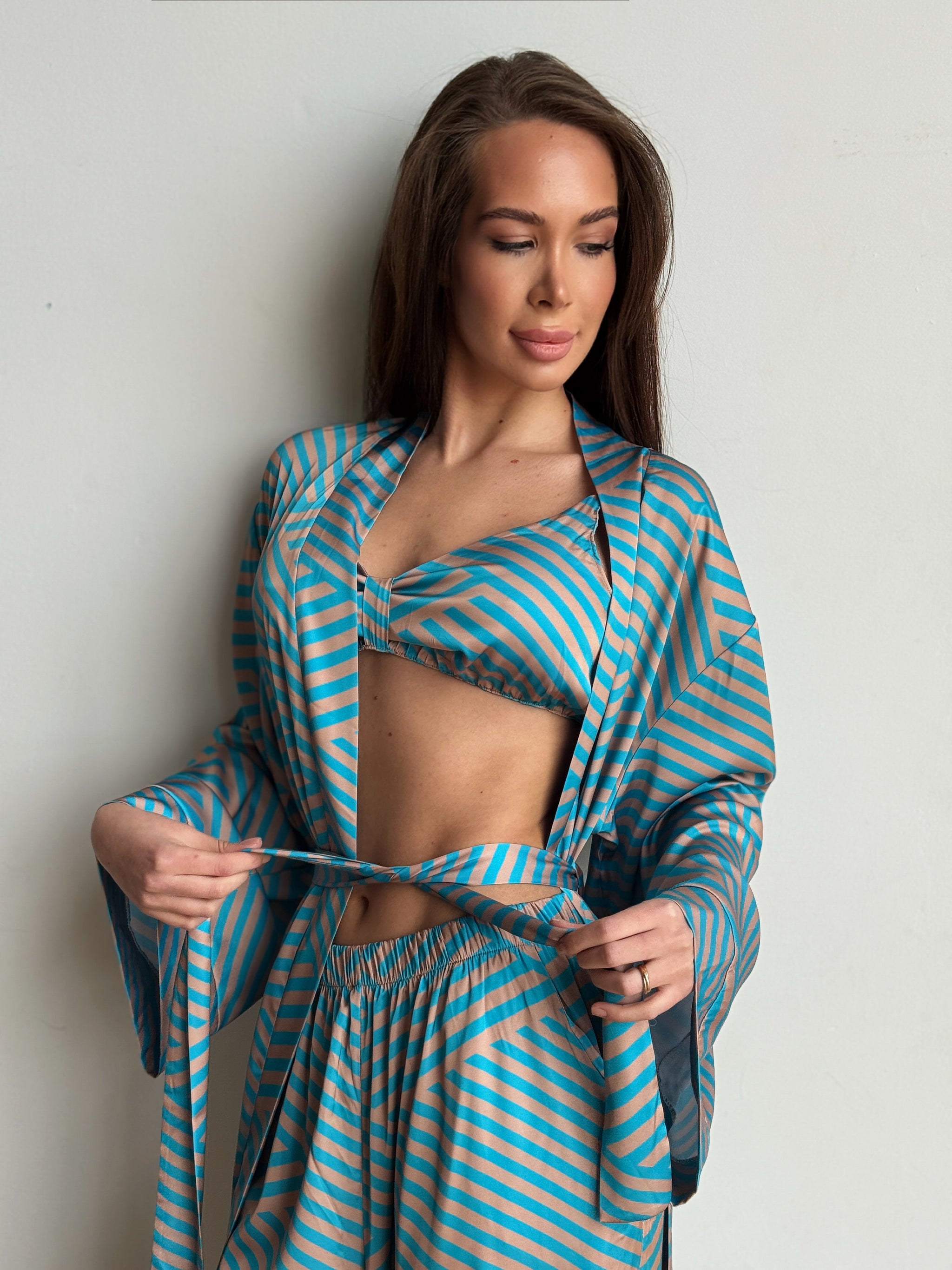 Turquoise Geometric Satin Lounge Set